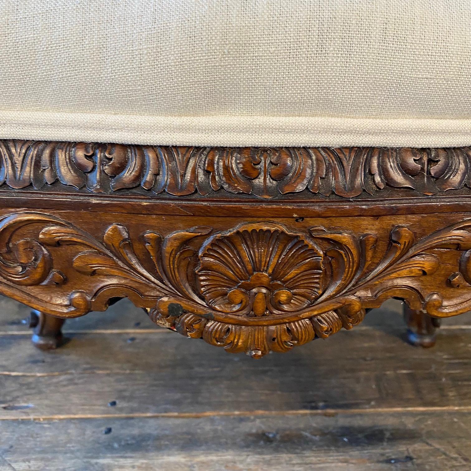 19th Century French Louis XV Walnut Bench or Ottoman with Exquisite Carving For Sale