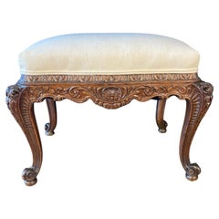 French Louis XV Walnut Bench or Ottoman with Exquisite Carving
