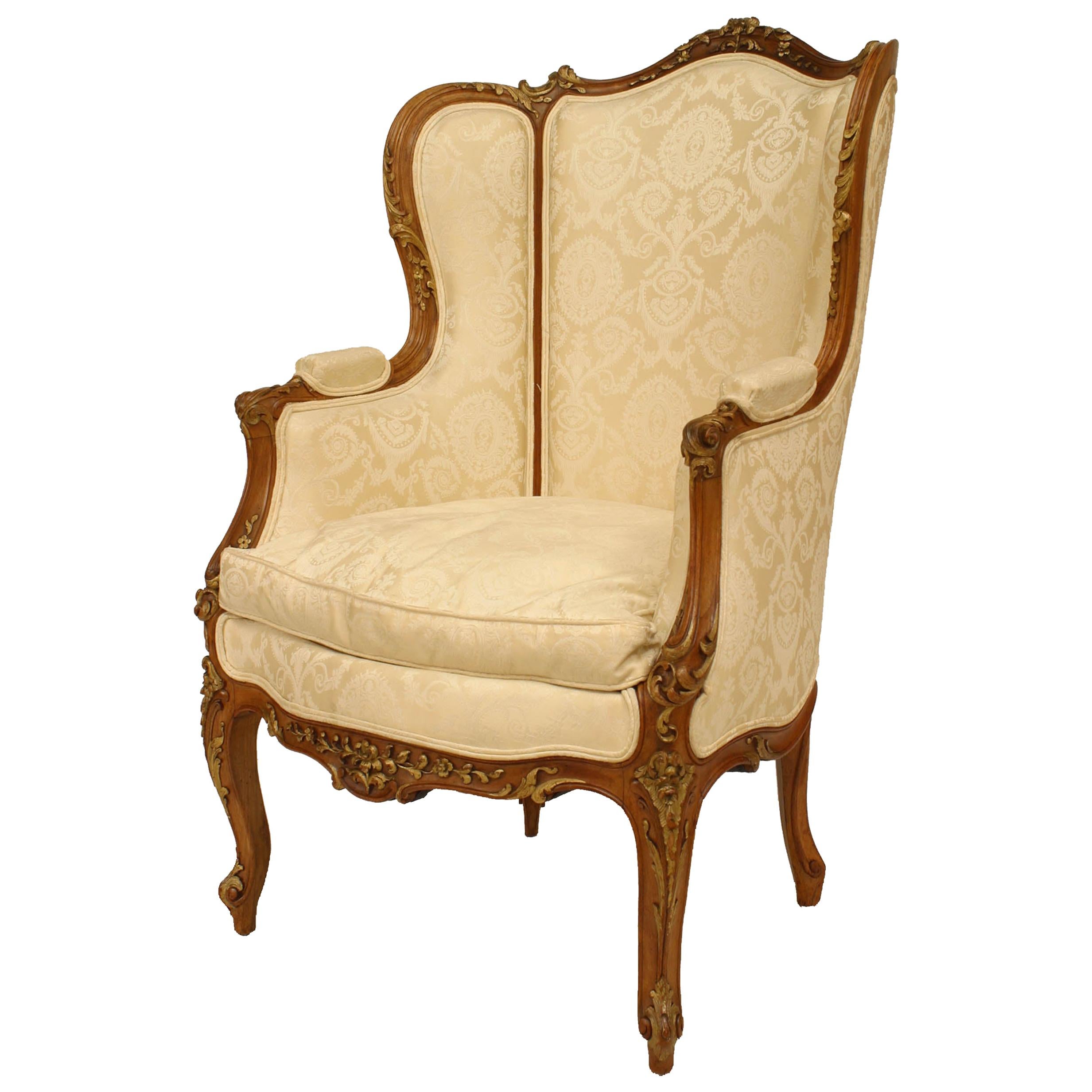 French Louis XV Walnut Bergere Armchair