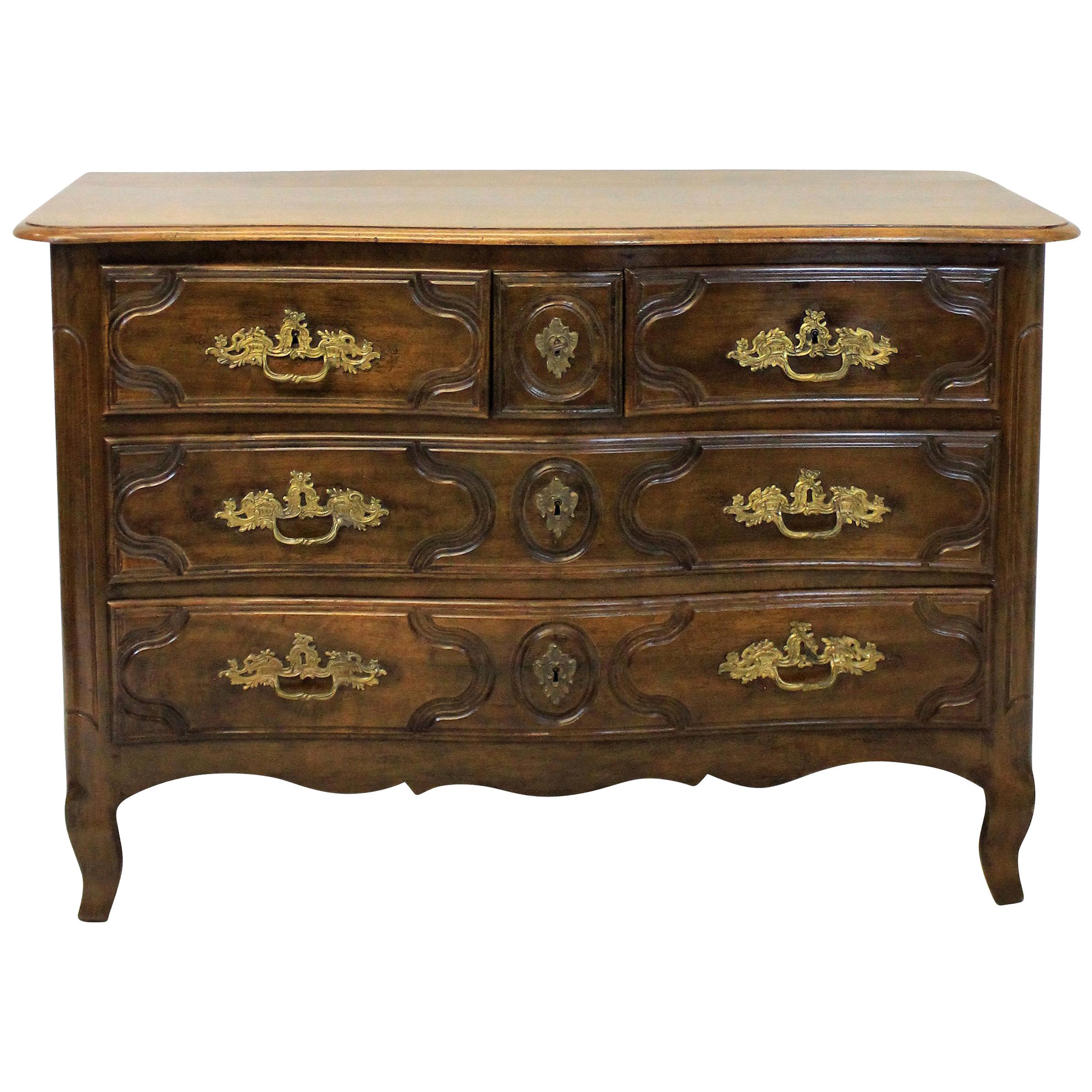 French Louis XV Walnut and Gilt Bronze Mounted Commode