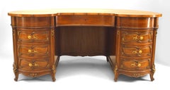 French Louis XV Walnut Kidney Kneehole Desk