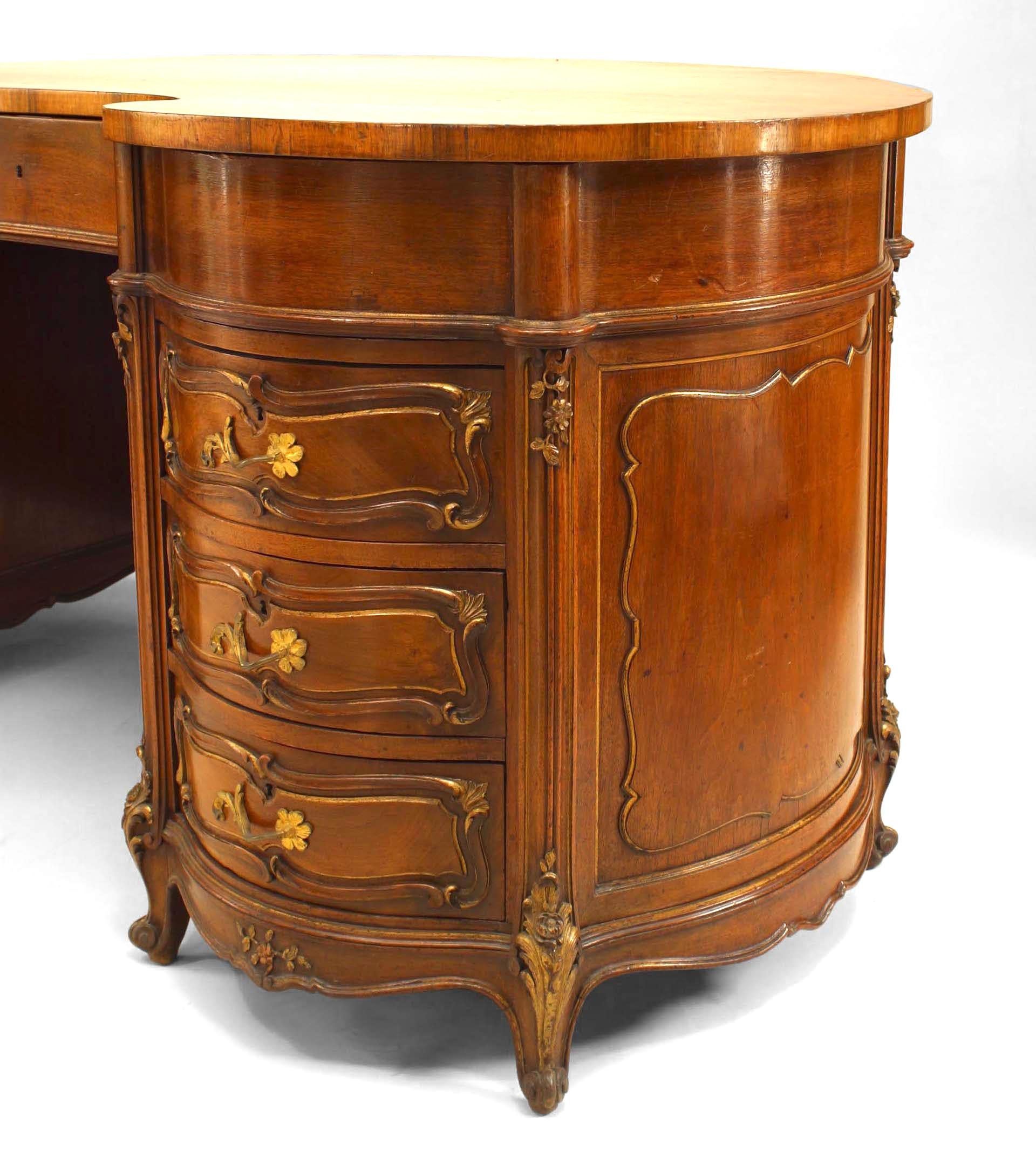 19th Century French Louis XV Walnut Kidney Kneehole Desk For Sale