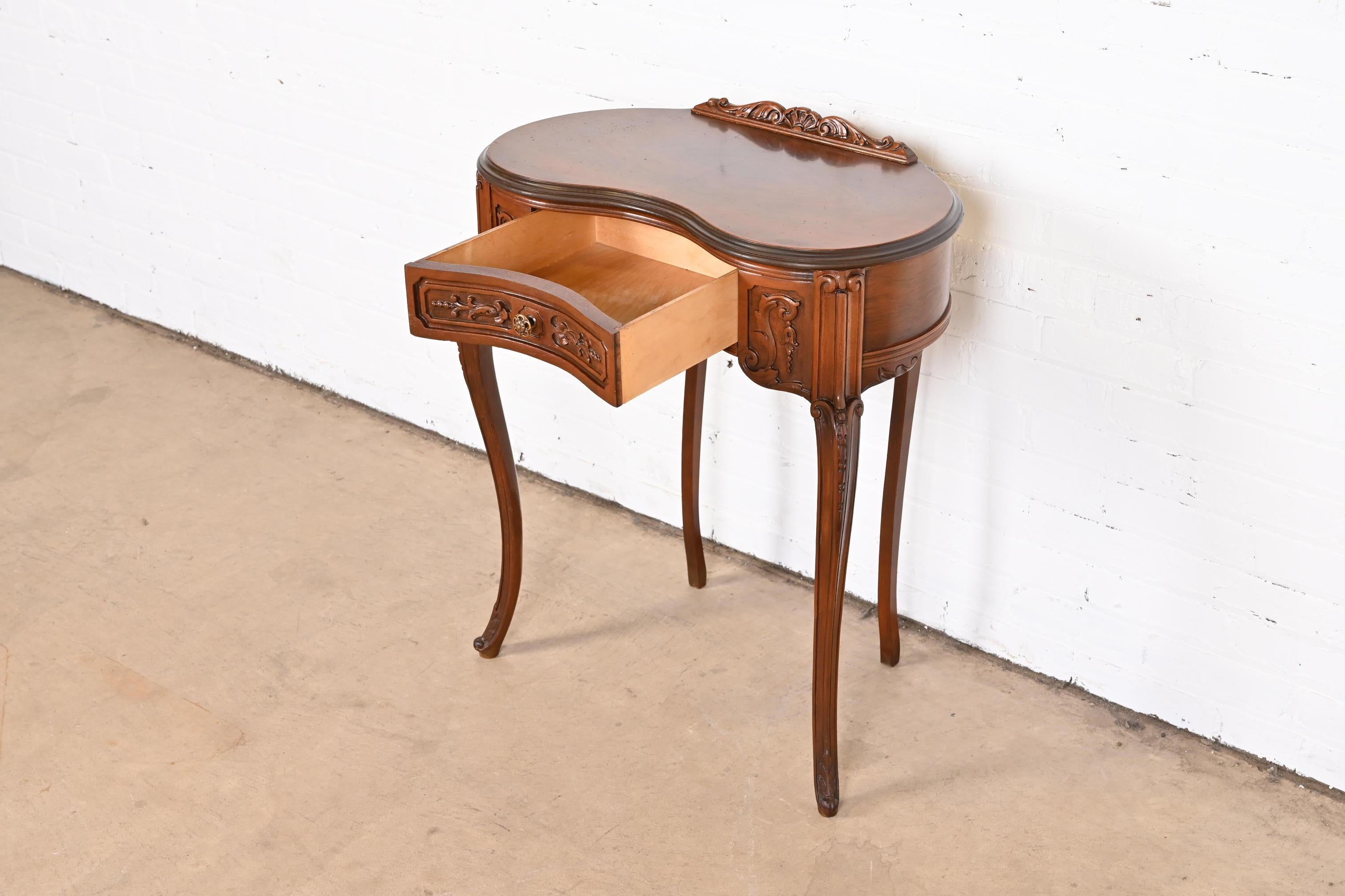 French Louis XV Walnut Kidney Shaped Vanity or Ladies Writing Desk With