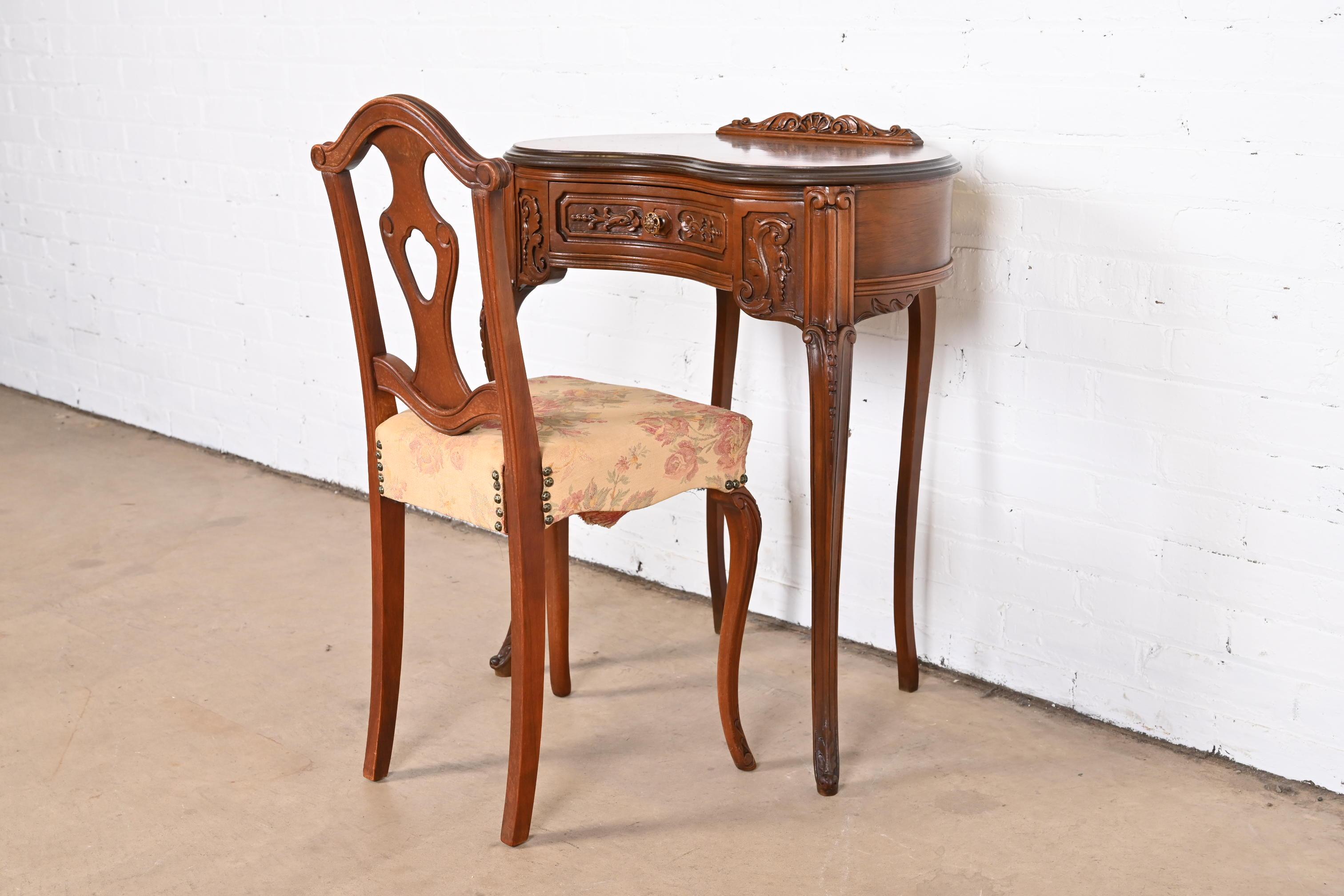French Louis XV Walnut Kidney Shaped Vanity or Ladies Writing Desk With