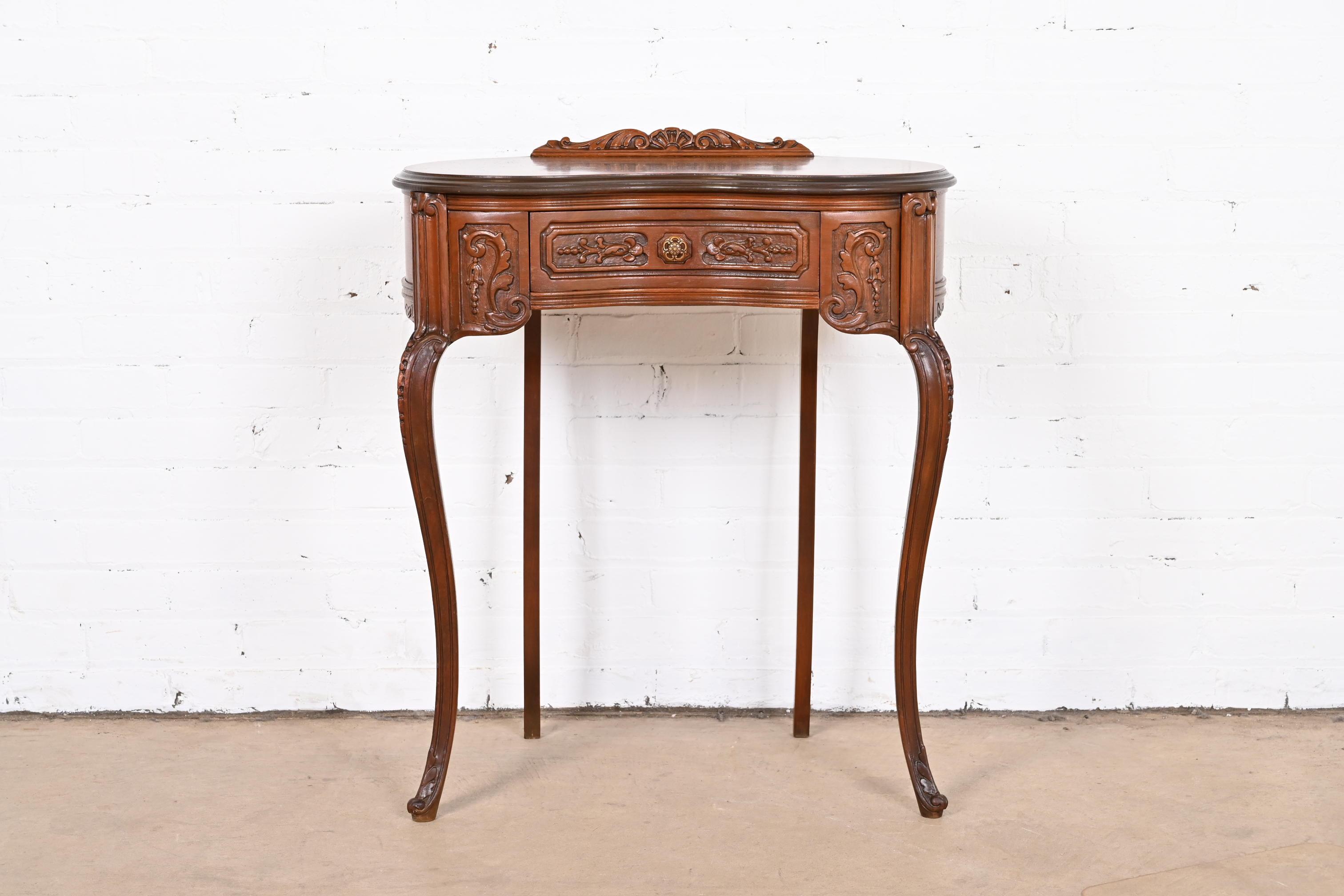 French Louis XV Walnut Kidney Shaped Vanity or Ladies Writing Desk With