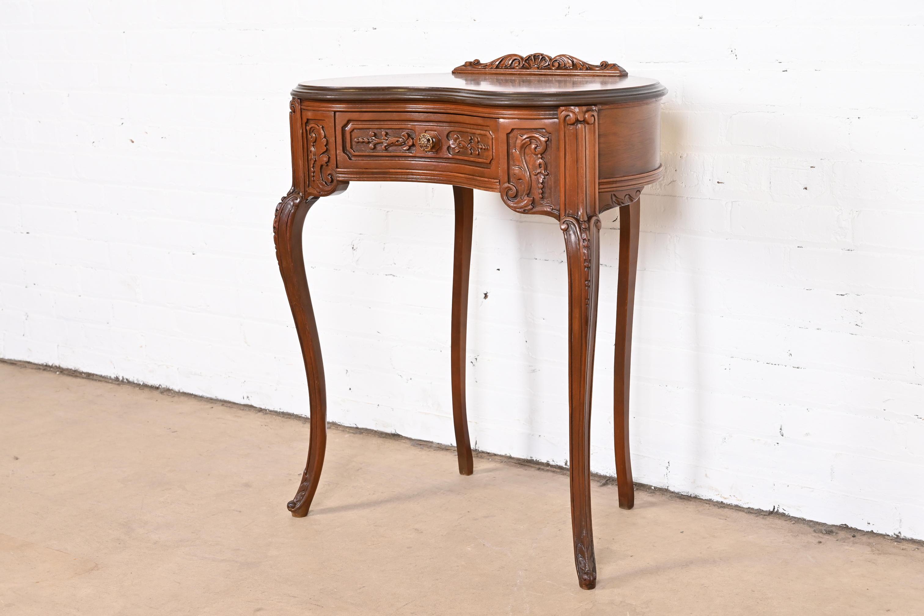 French Louis XV Walnut Kidney Shaped Vanity or Ladies Writing Desk With Chair 1