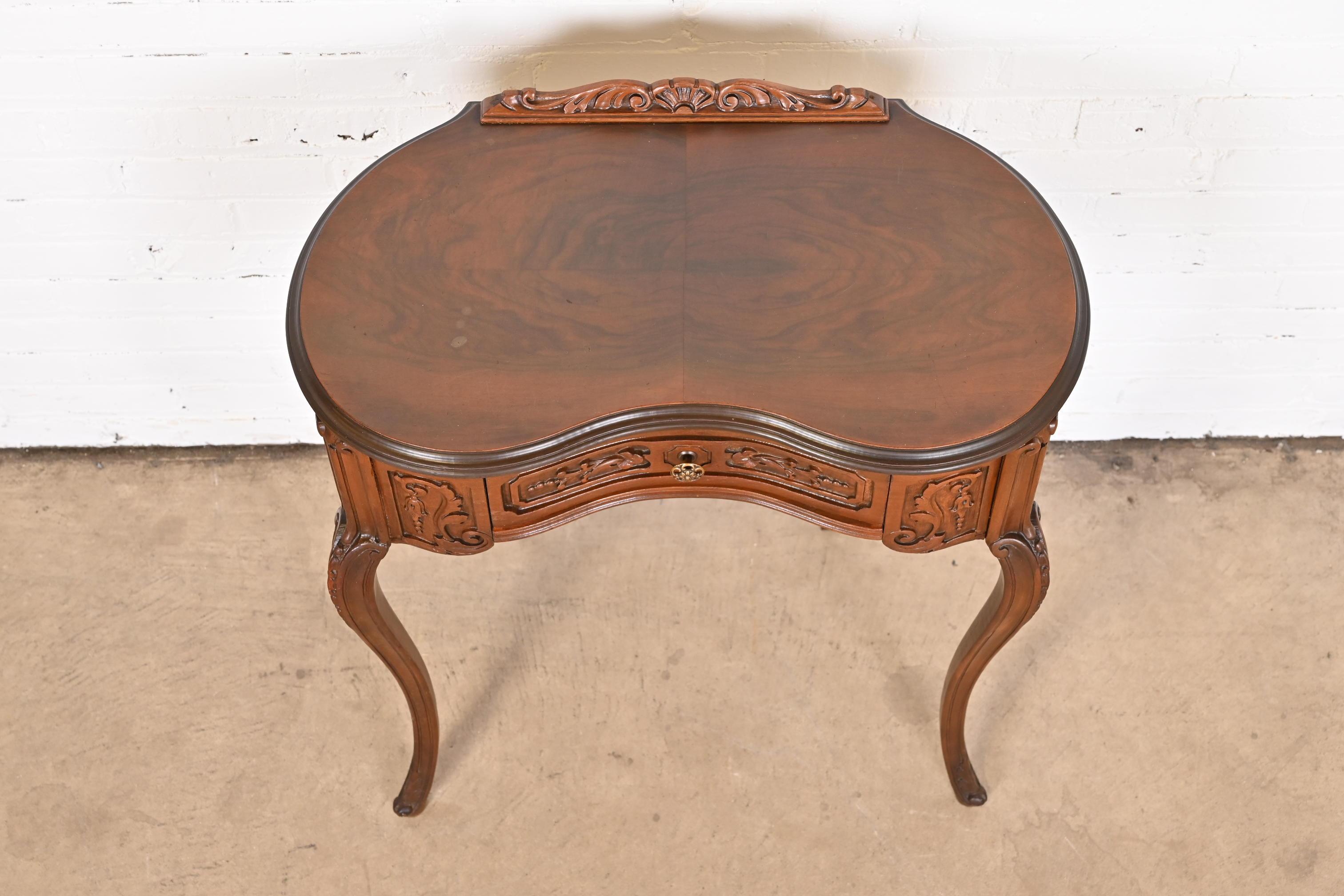 French Louis XV Walnut Kidney Shaped Vanity or Ladies Writing Desk With Chair 3