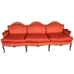 French Louis XV Walnut Lewis Mittman Triple Back Sofa Settee Canape, Circa 1950