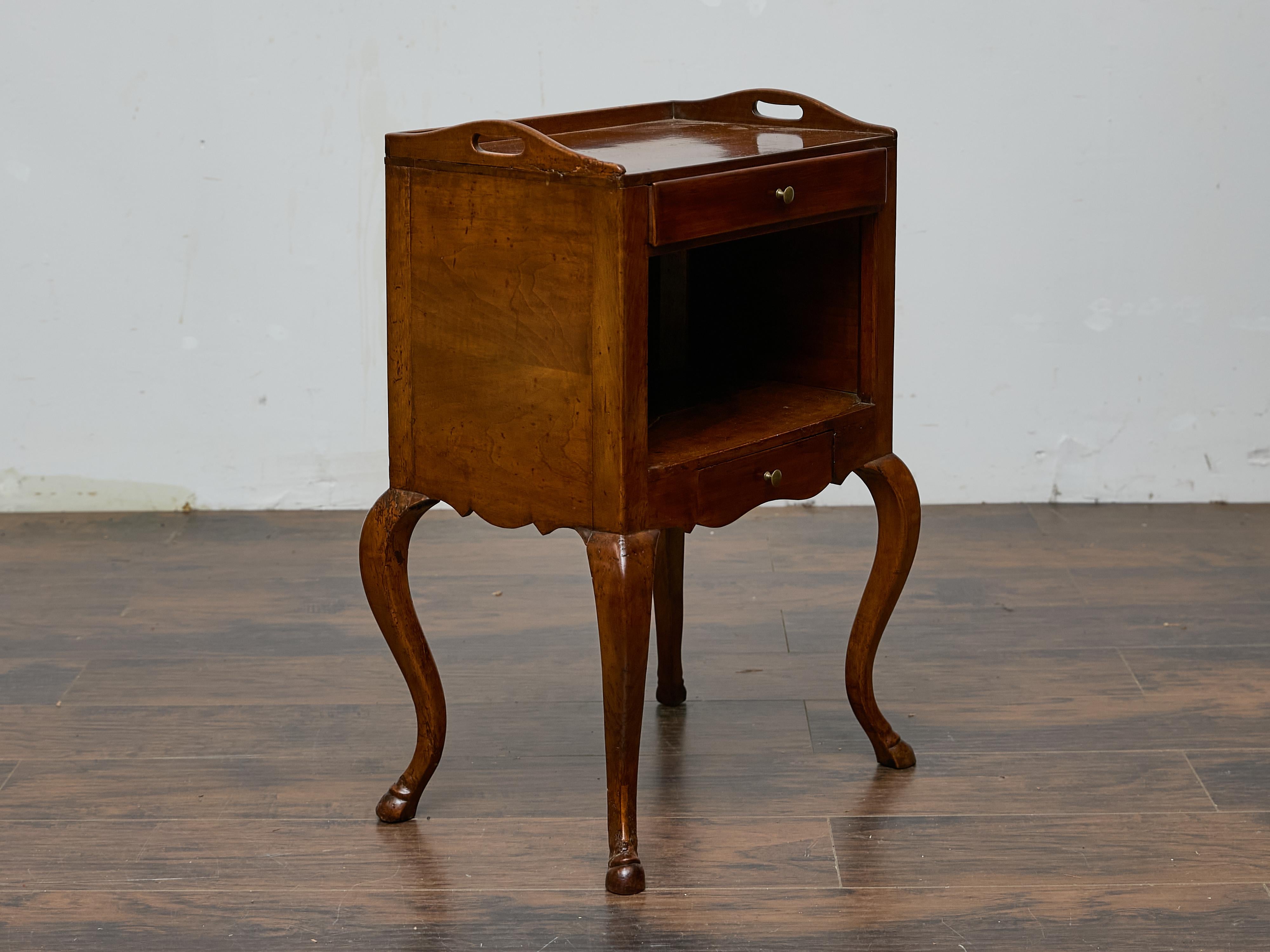 Carved French Louis XV Walnut Nightstand with Tray Top and Hoof Feet, 19th Century For Sale