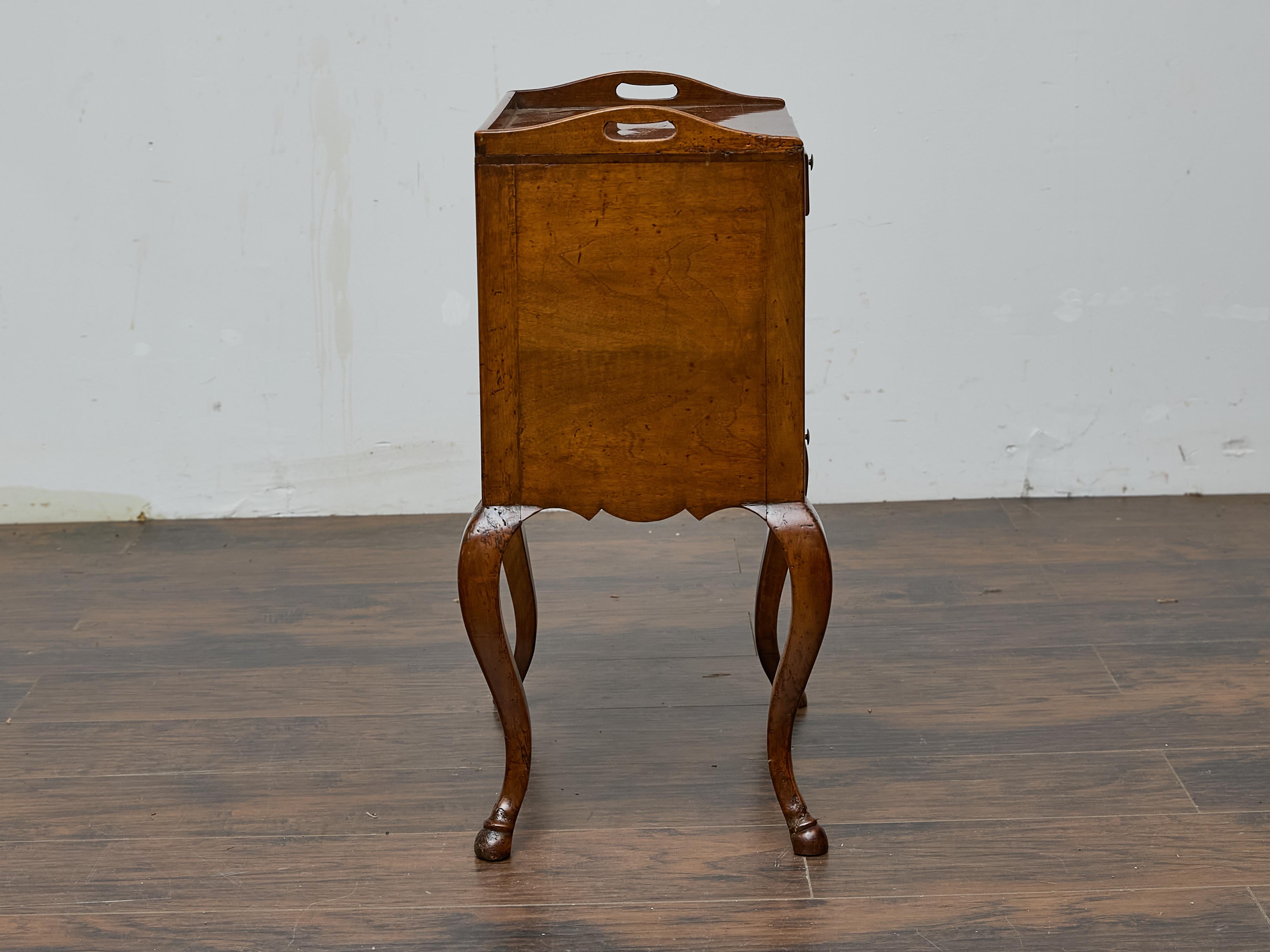 French Louis XV Walnut Nightstand with Tray Top and Hoof Feet, 19th Century For Sale 2