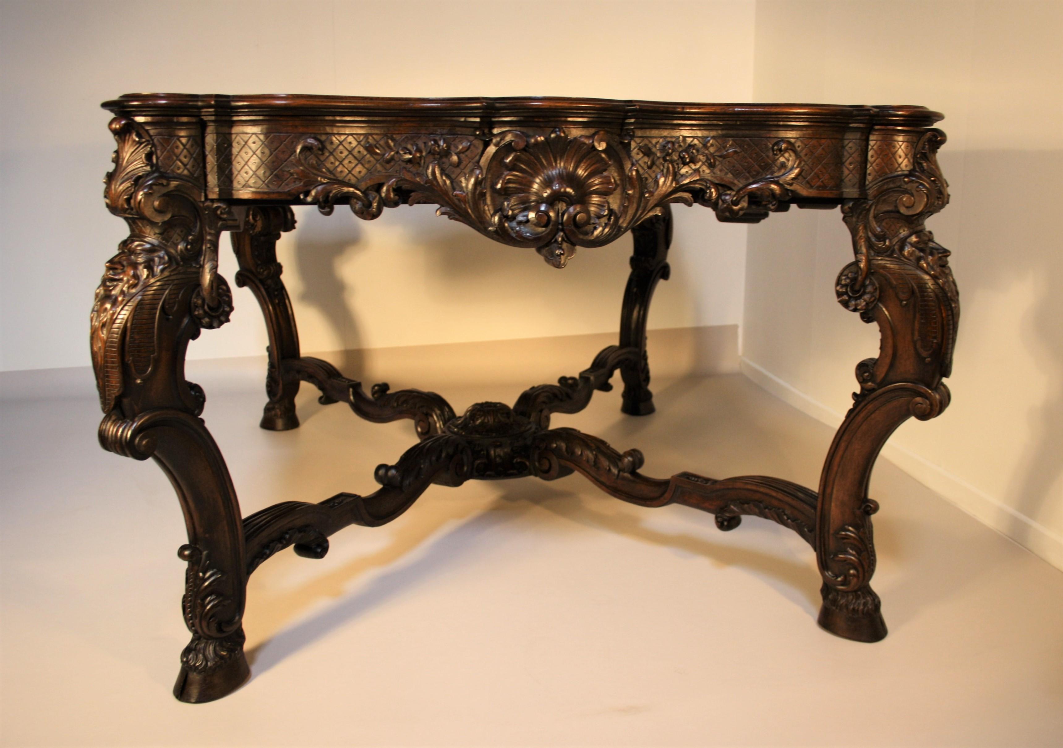 French Louis XV Walnut Hand-Carved Table, 19th Century 7