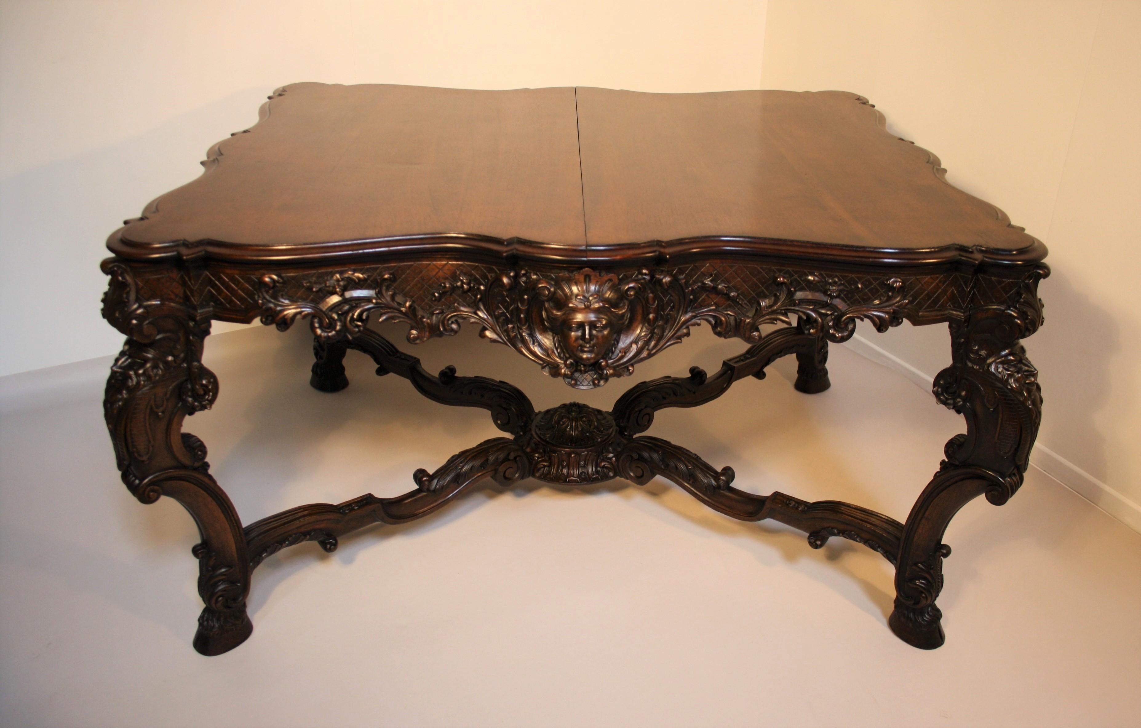 French Louis XV Walnut Hand-Carved Table, 19th Century 9
