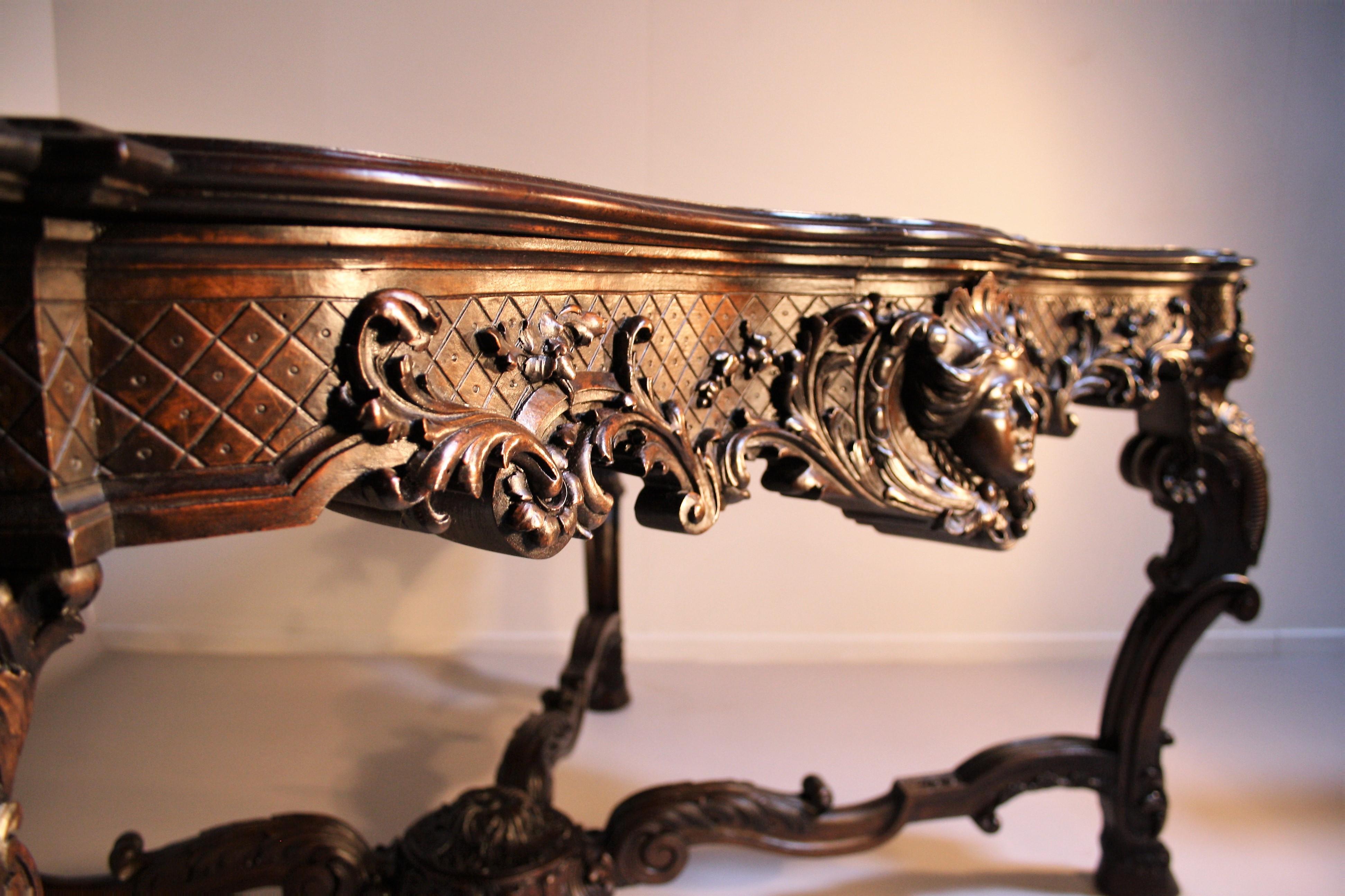French Louis XV Walnut Hand-Carved Table, 19th Century 10