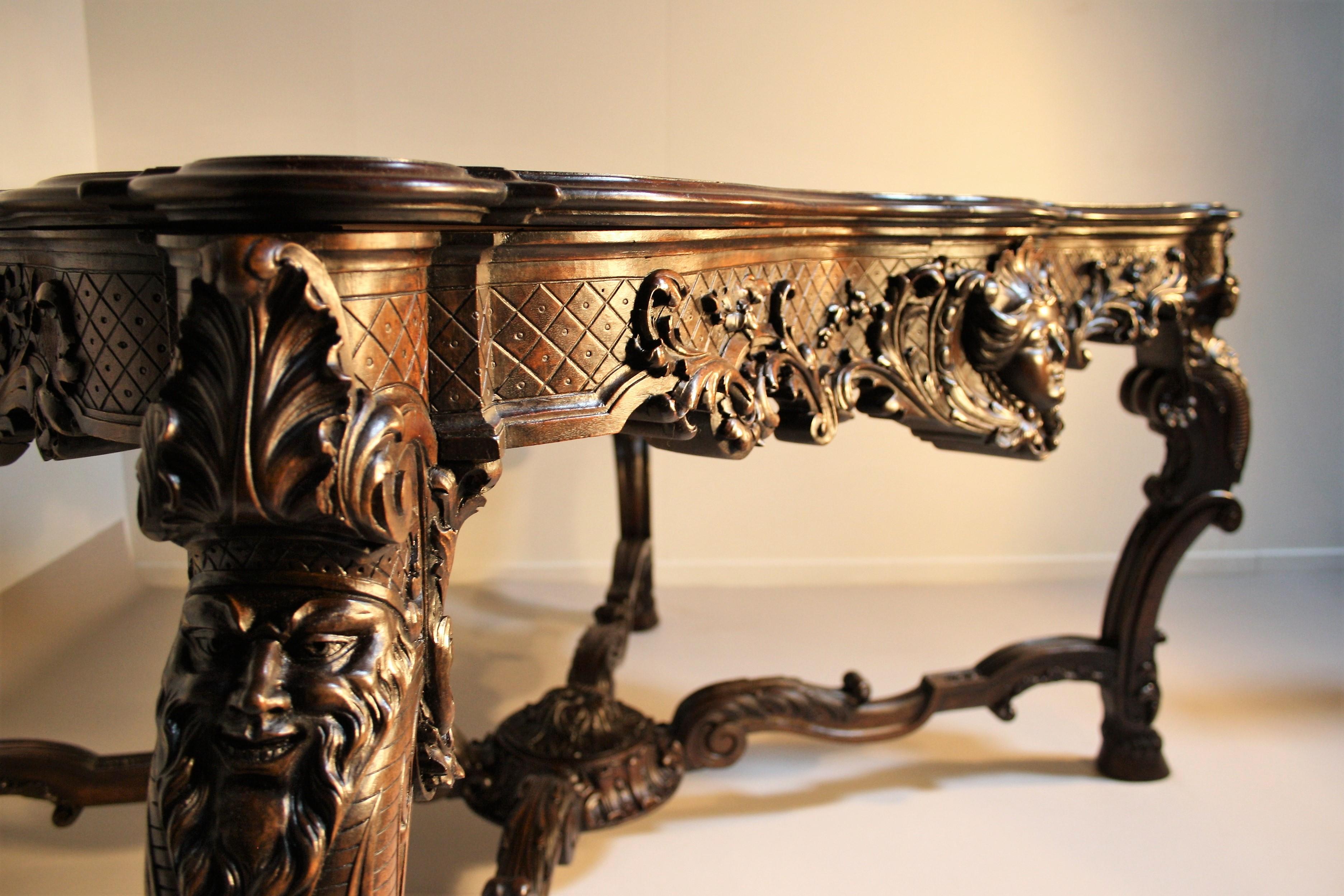 French Louis XV Walnut Hand-Carved Table, 19th Century 11