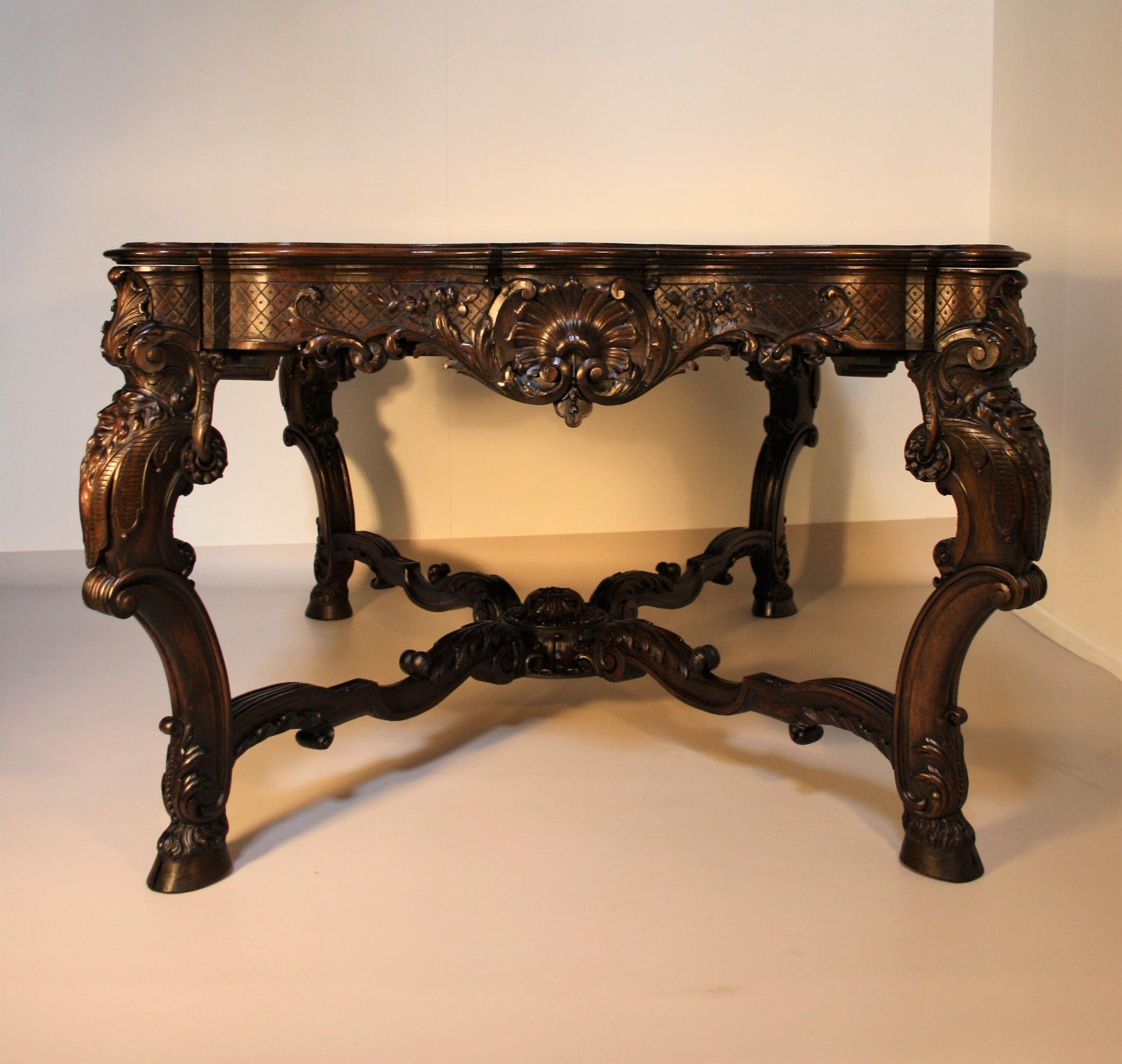 Rococo French Louis XV Walnut Hand-Carved Table, 19th Century