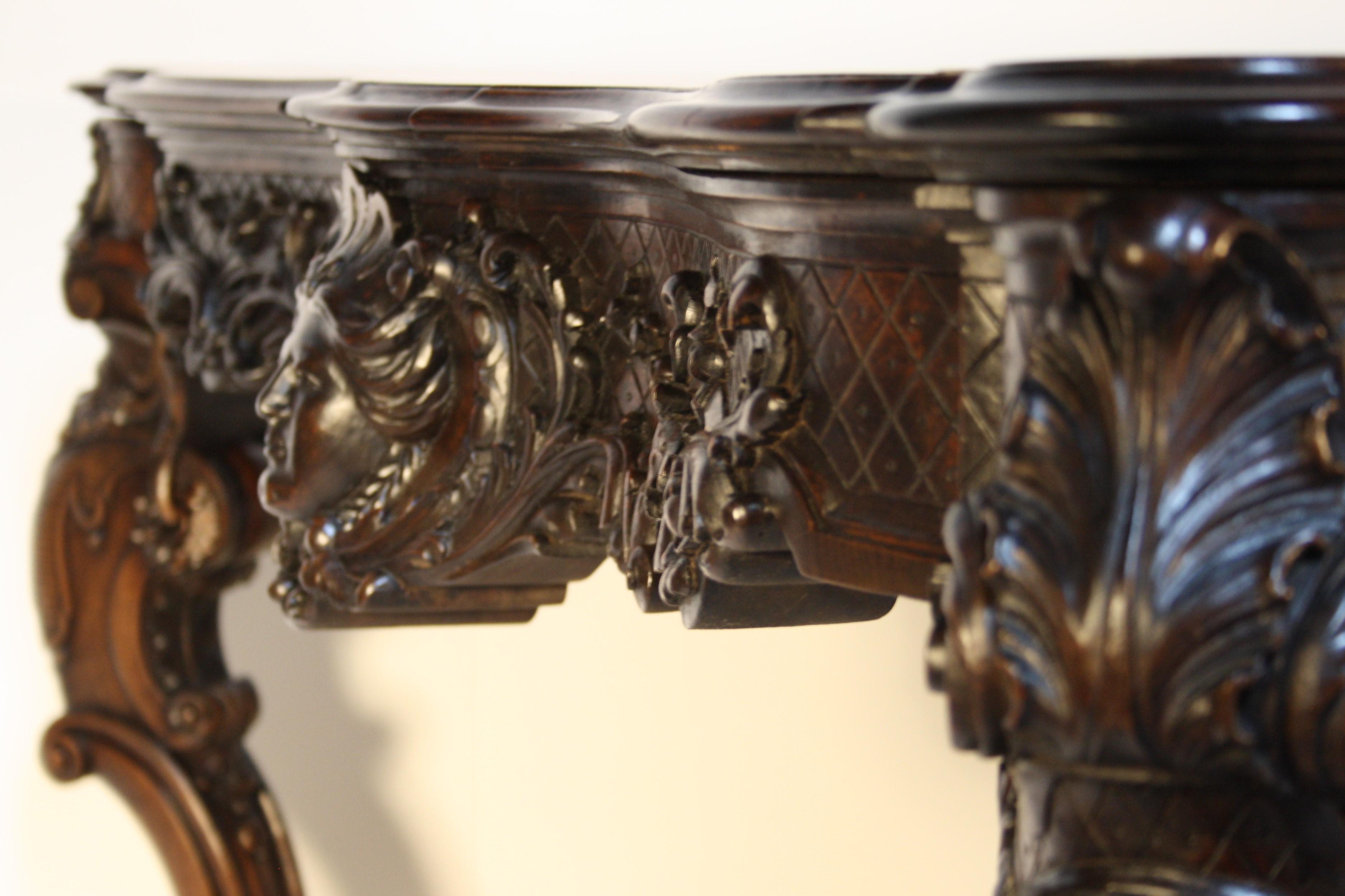 French Louis XV Walnut Hand-Carved Table, 19th Century 1