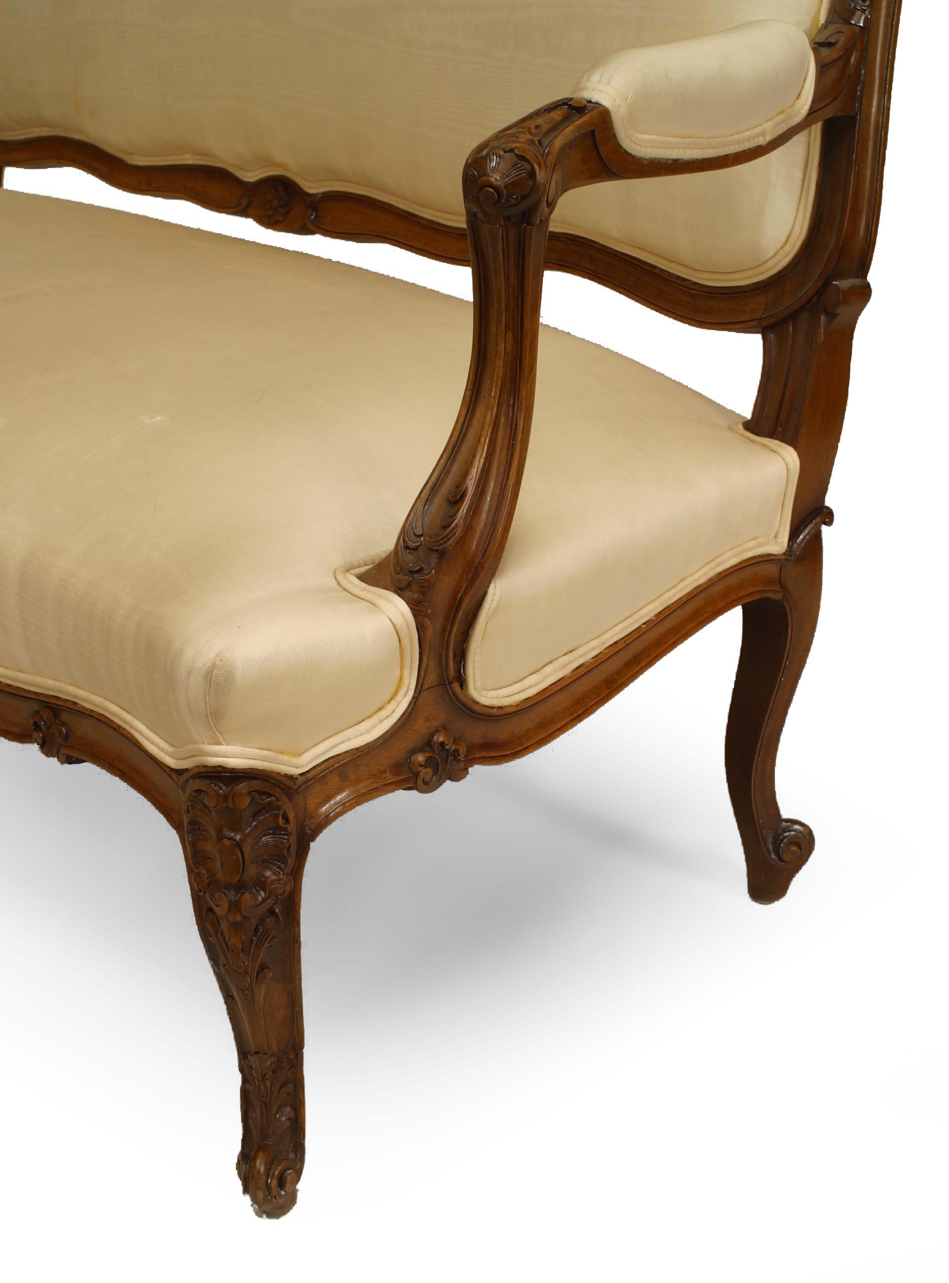 Carved French Louis XV Walnut Settee