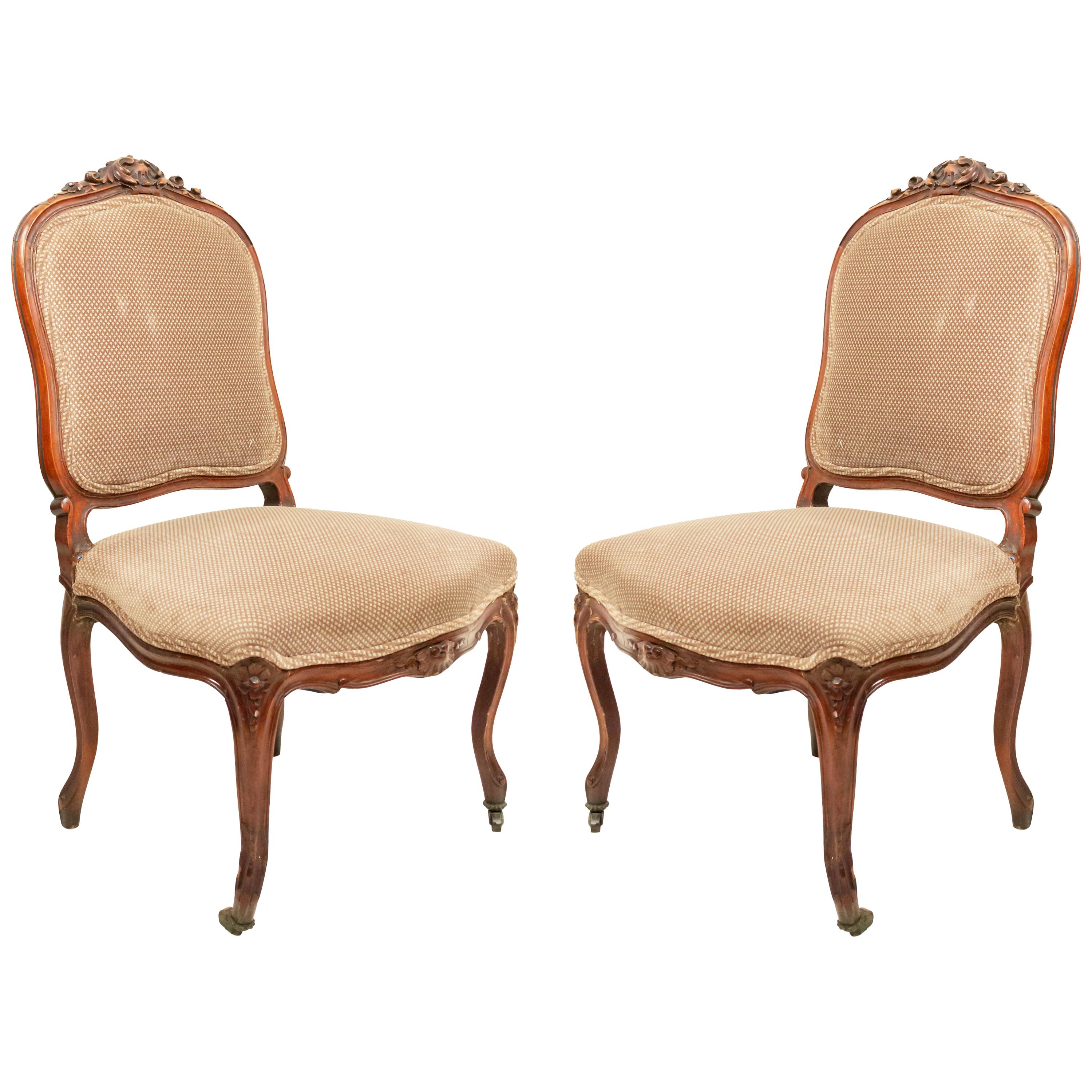 French Louis XV Walnut Side Chairs