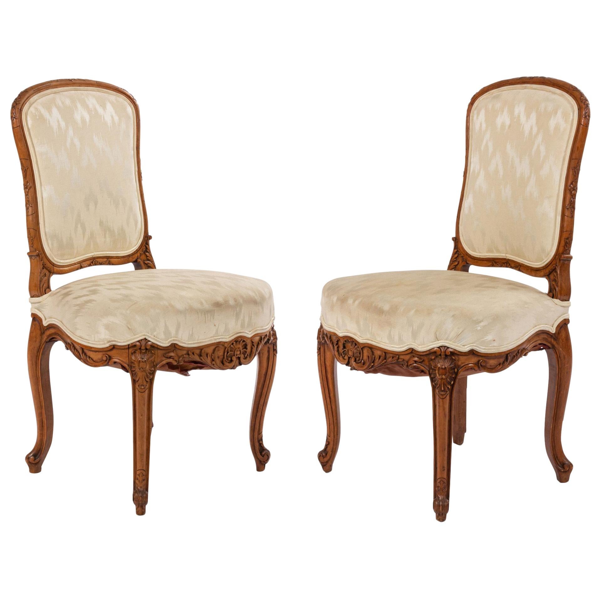 French Louis XV Walnut Side Chairs For Sale