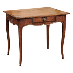 French Louis XV Walnut Side Table with Drawer & Shell Carving, Mid-18th Century