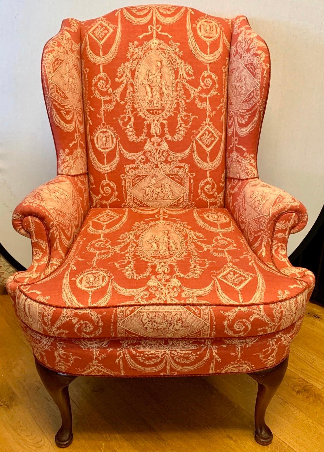 toile wingback chair