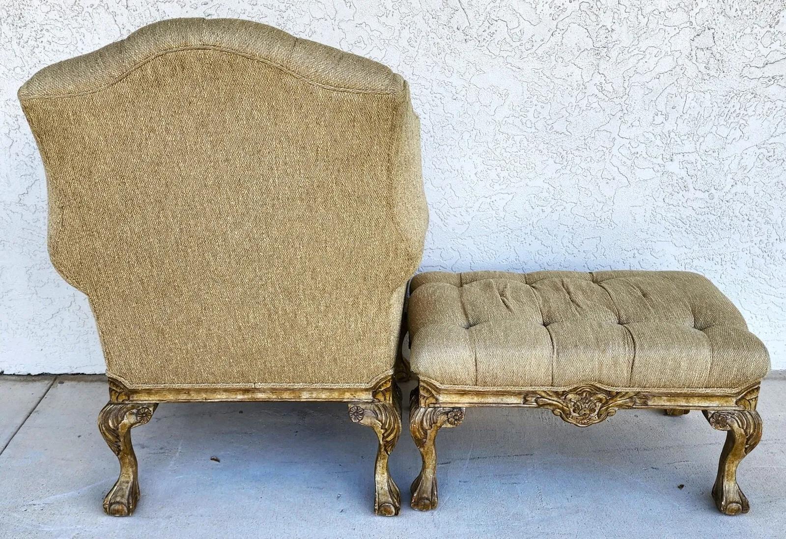 French Louis XV Wingback Chair & Ottoman For Sale 5
