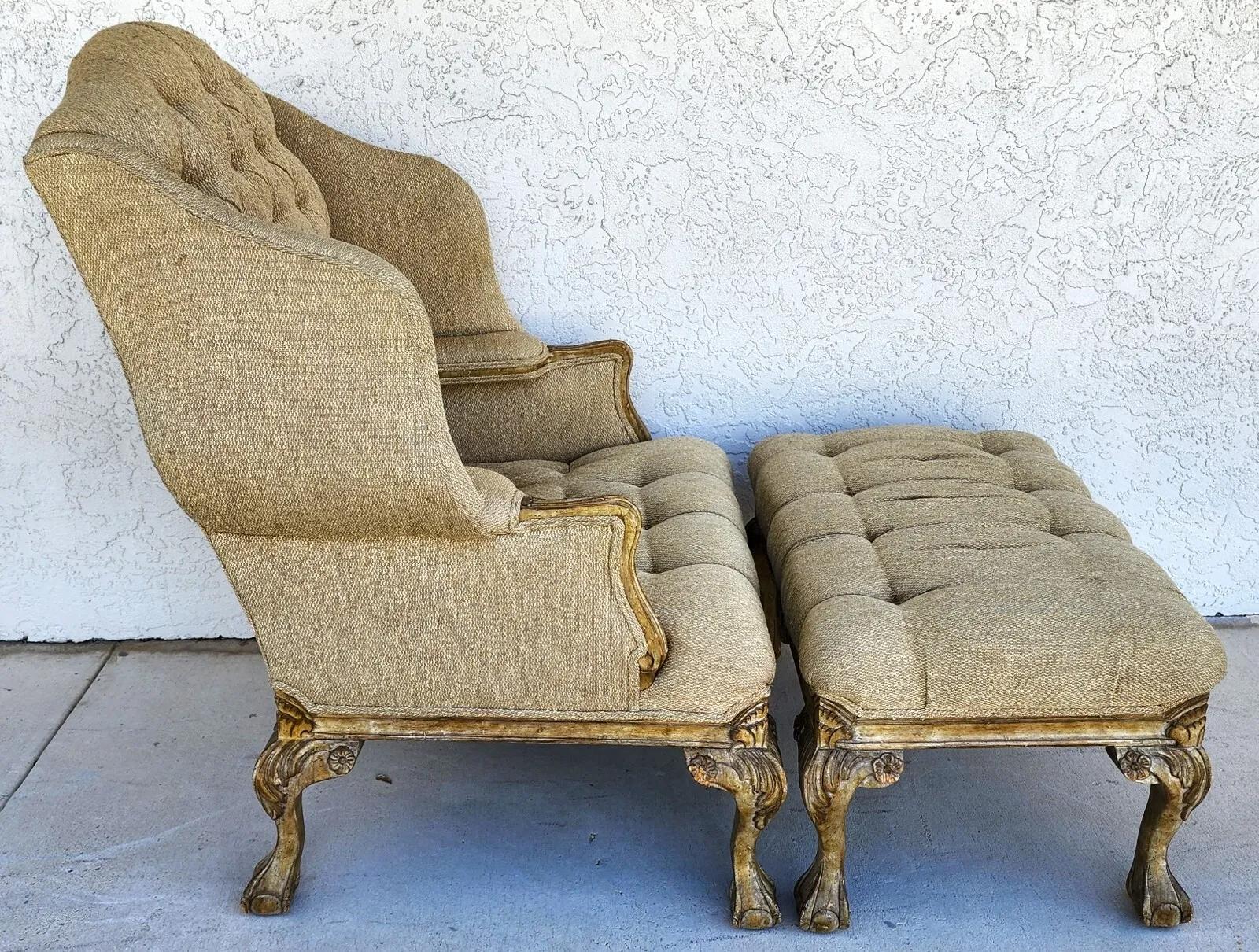 French Louis XV Wingback Chair & Ottoman For Sale 6