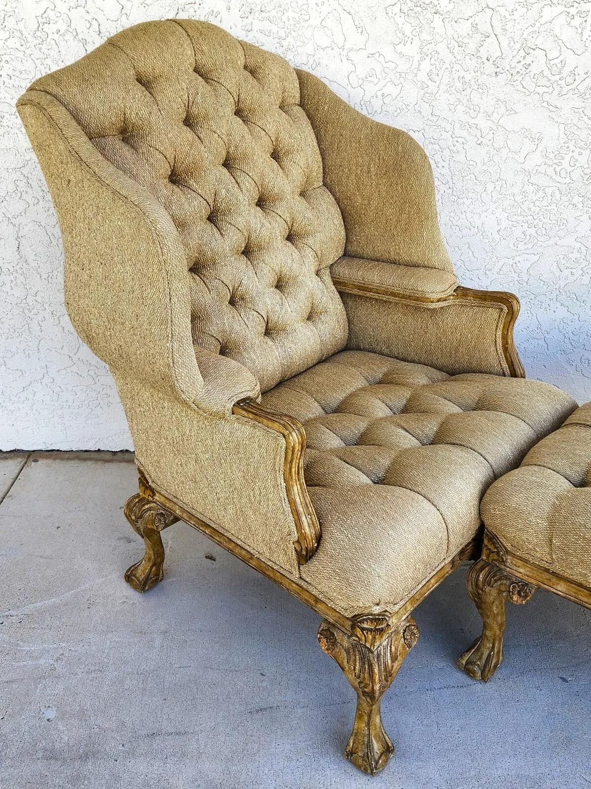 For FULL item description click on CONTINUE READING at the bottom of this page.

Offering One Of Our Recent Palm Beach Estate Fine Furniture Acquisitions Of A
French Louis XV Style Wingback Chair & Ottoman Set

Approximate Measurements in