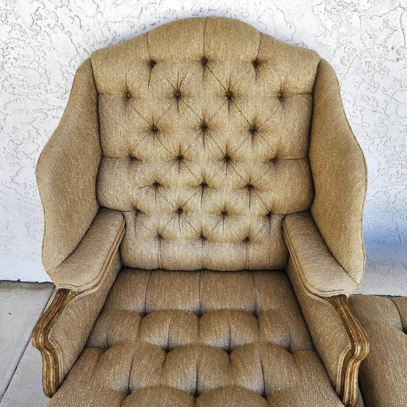 20th Century French Louis XV Wingback Chair & Ottoman For Sale