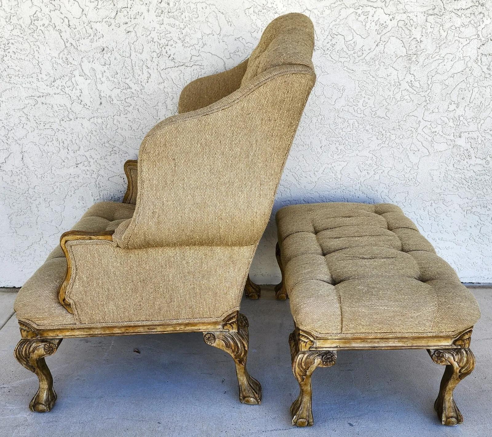 French Louis XV Wingback Chair & Ottoman For Sale 4