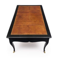 French Louis XV Writing Desk, Ebonized Mahogany, Leather, 19th Century