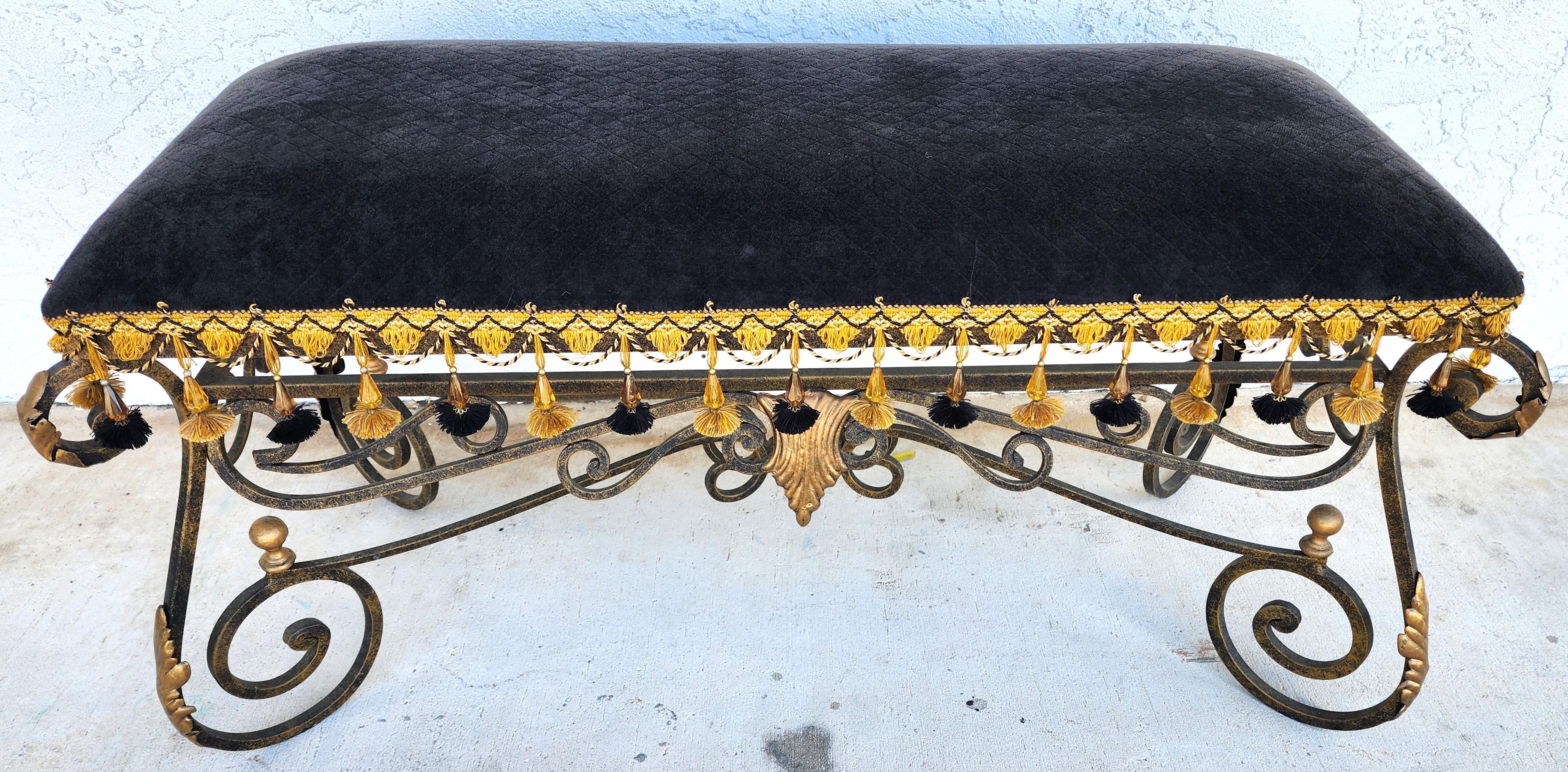 For FULL item description click on CONTINUE READING at the bottom of this page.

Offering One Of Our Recent Palm Beach Estate Fine Furniture Acquisitions Of A
French Louis XV Style Wrought Iron Bench with Ormolu Mounts
Seat fabric is