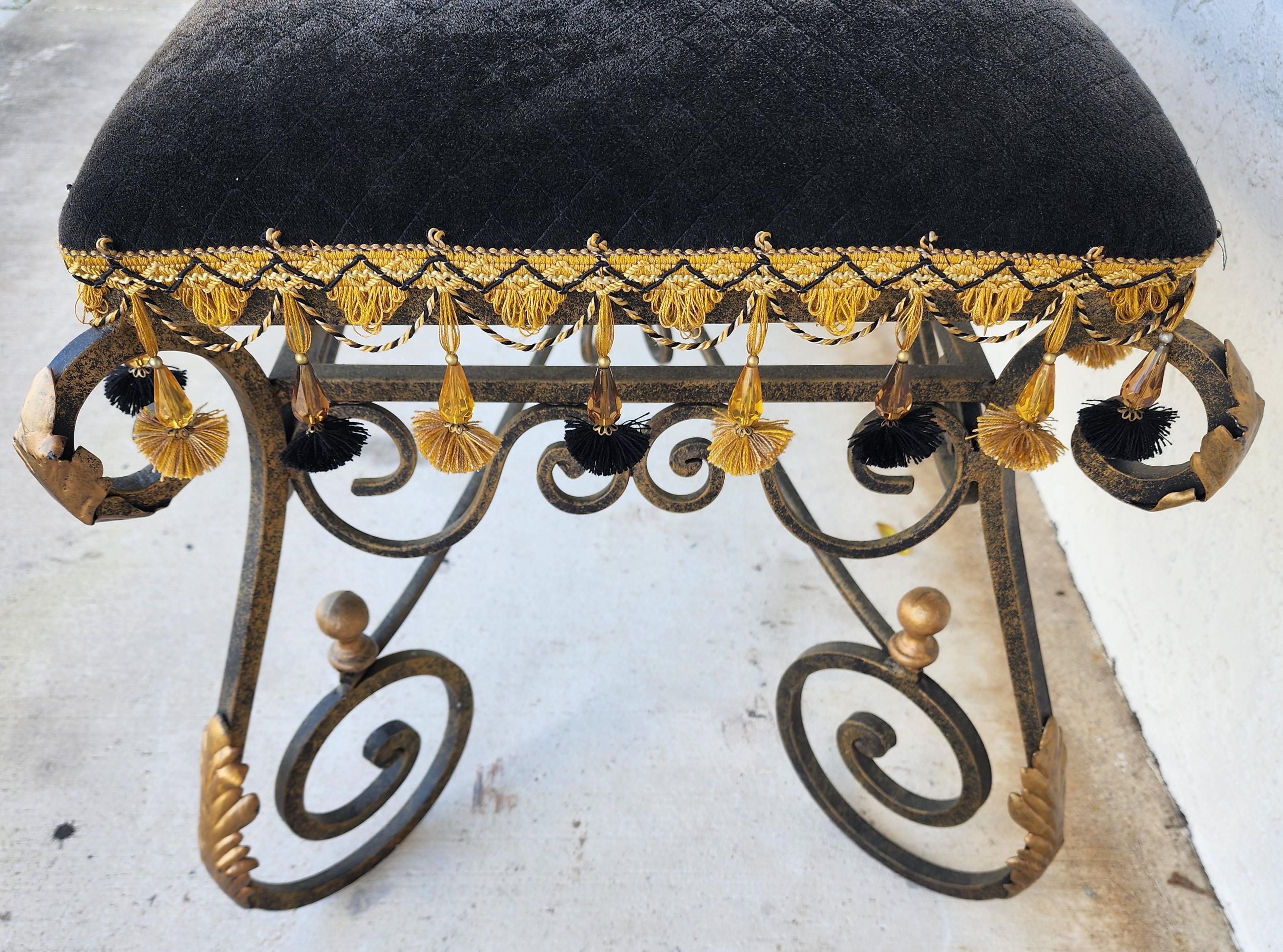 Late 20th Century French Louis XV Wrought Iron Ormolu Bench For Sale