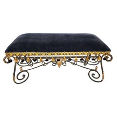 Banc français Louis XV en fer forgé et bronze doré