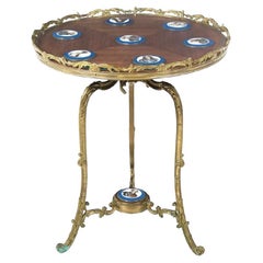 French Louis XV/XVI Style Bronze Gueridon Side Table with Porcelain Plaques