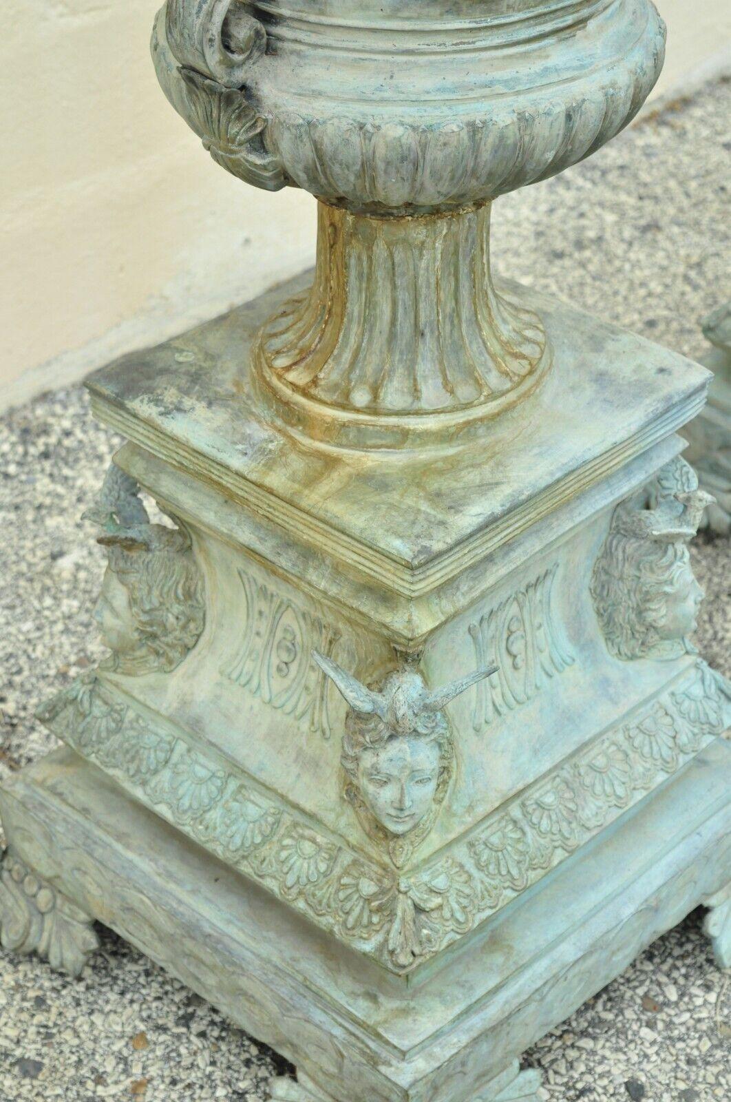 French Louis XV XVI Style Bronze Verdigris Figural Garden Planters, a Pair For Sale 4