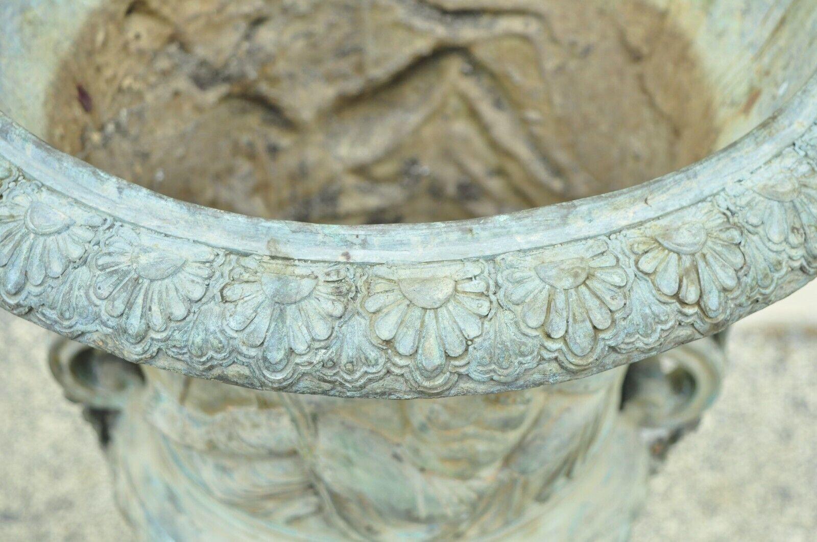 French Louis XV XVI Style Bronze Verdigris Figural Garden Planters, a Pair In Good Condition For Sale In Philadelphia, PA
