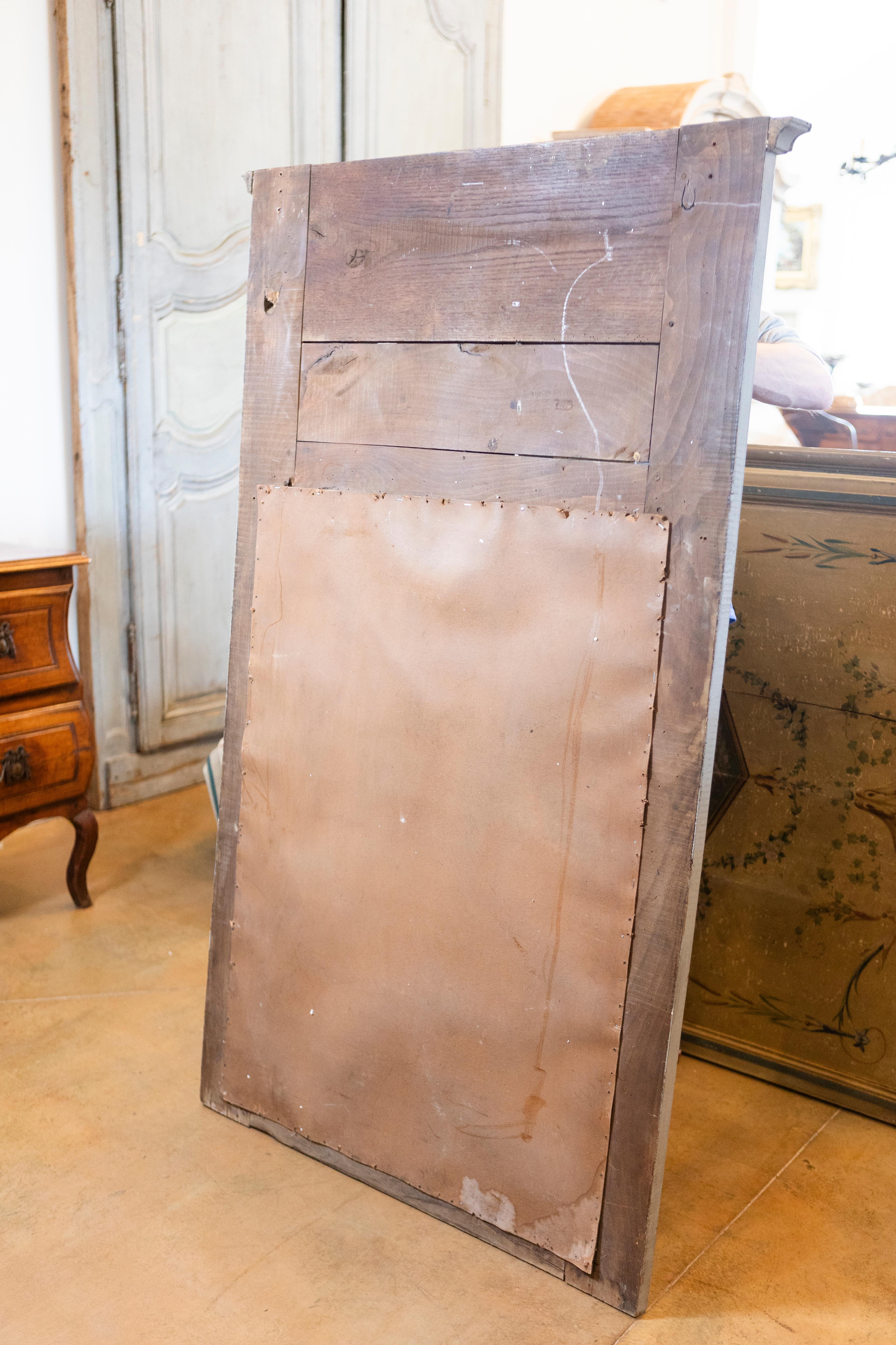 French Louis XVI 1790s Painted Trumeau Mirror with Carved Gilt Bouquet of Roses 10