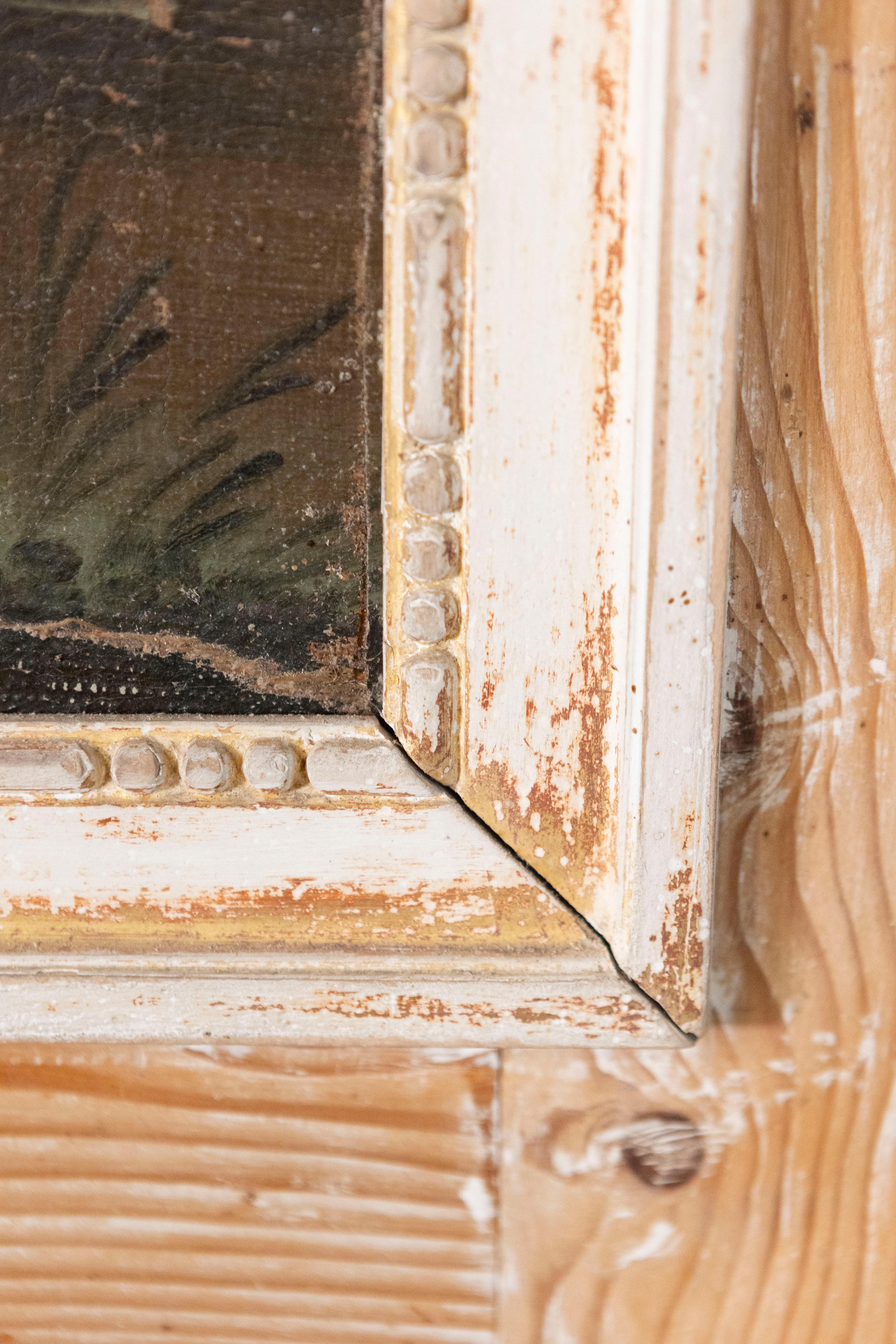 Miroir Trumeau Louis XVI des années 1790 avec peinture d'origine et détails dorés Bon état - En vente à Atlanta, GA