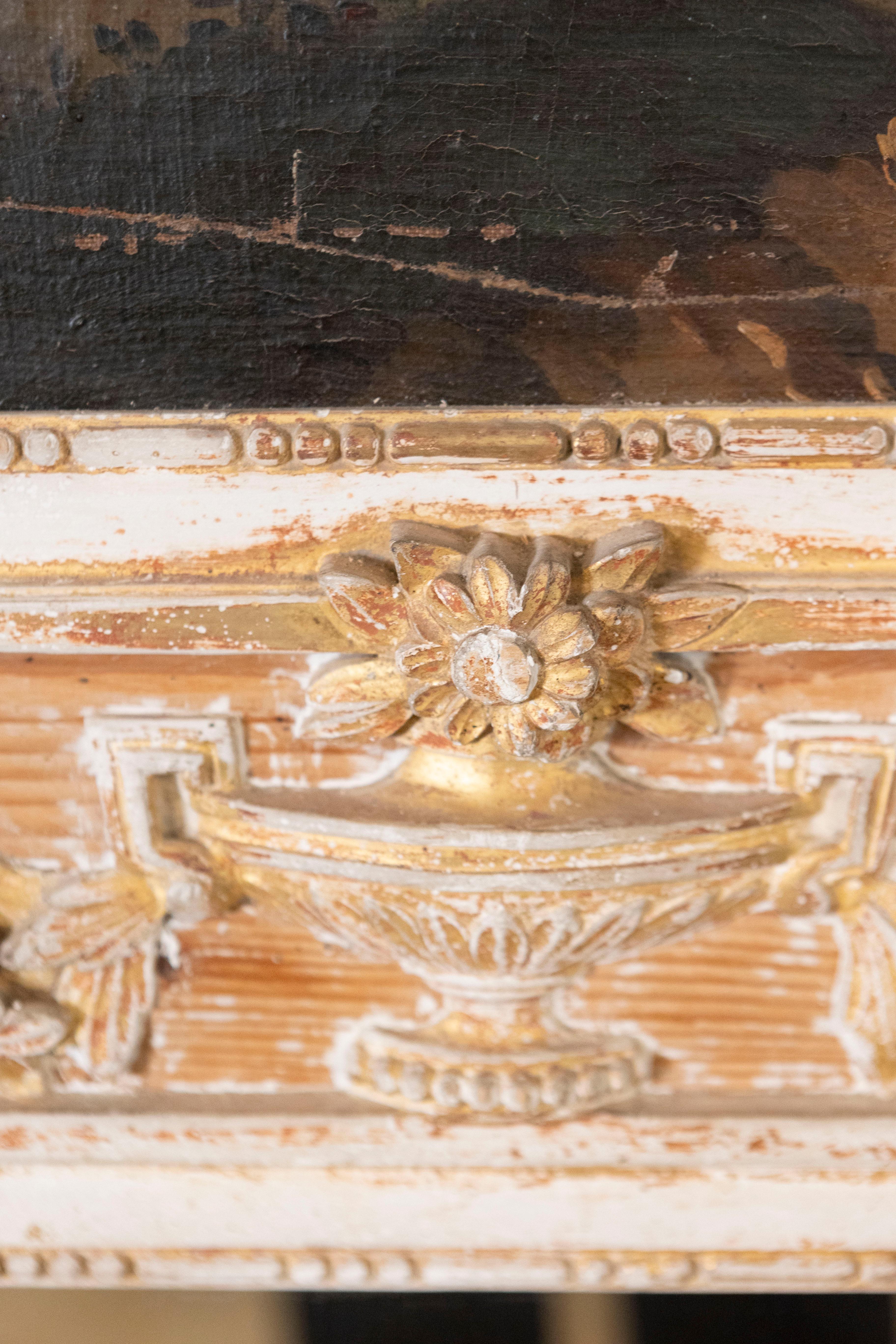 XVIIIe siècle Miroir Trumeau Louis XVI des années 1790 avec peinture d'origine et détails dorés en vente