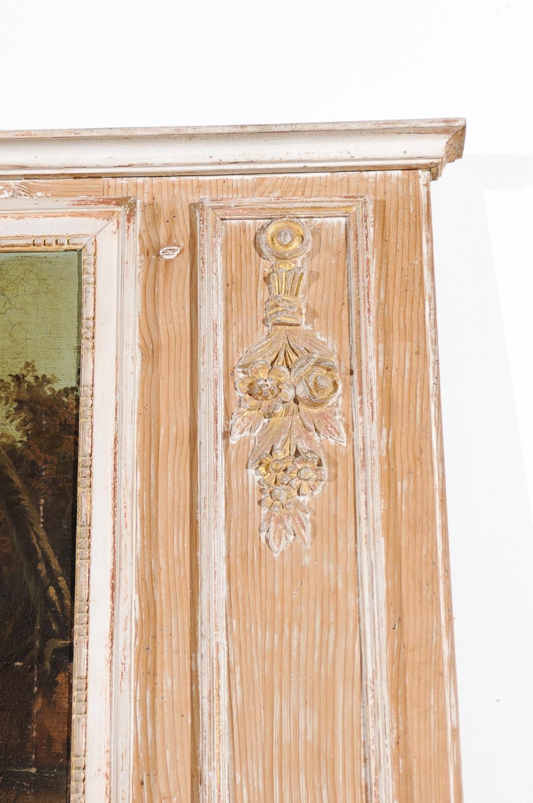 French Louis XVI 1790s Trumeau Mirror with Original Painting and Gilt Details For Sale 1