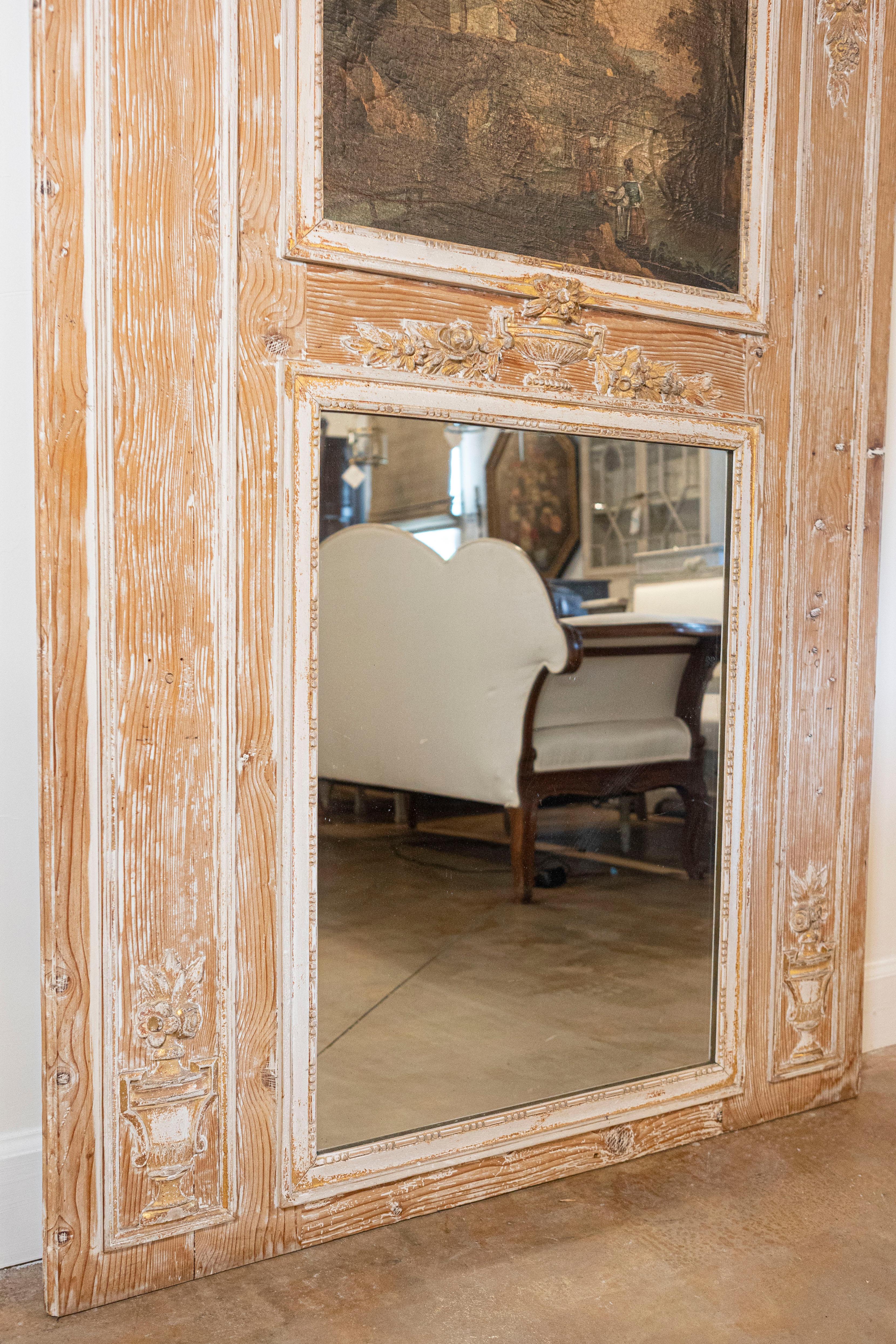 Miroir Trumeau Louis XVI des années 1790 avec peinture d'origine et détails dorés en vente 2