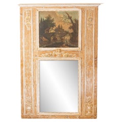Antique French Louis XVI 1790s Trumeau Mirror with Original Painting and Gilt Details