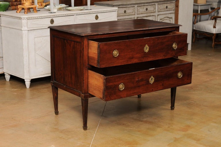 Brass French Louis XVI 1790s Two-Drawer Sauteuse Commode with Tapered Legs For Sale