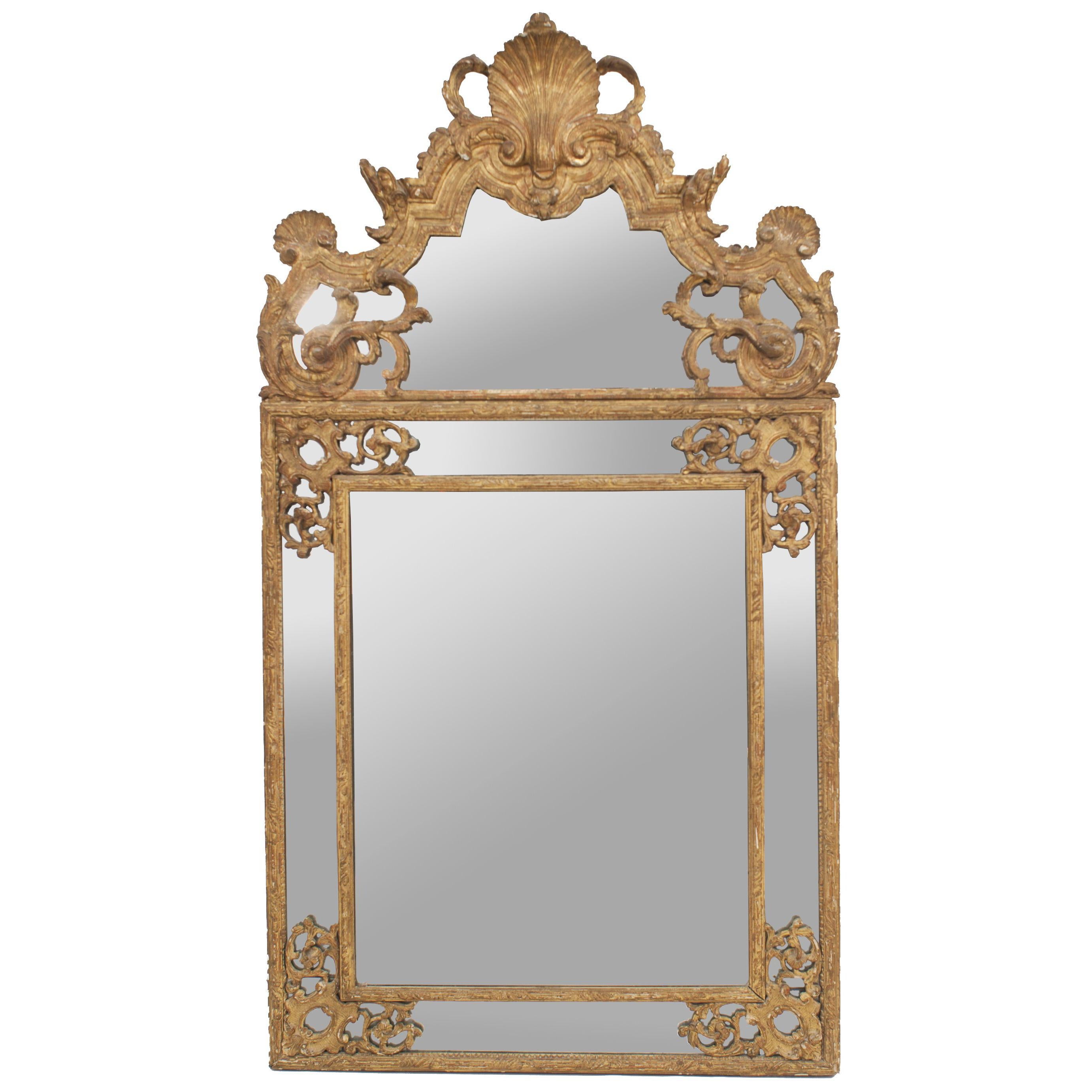 French Louis XVI '18th Century' Carved Gilt Wall Mirror For Sale