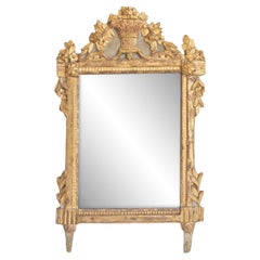 French Louis XVI 18th Century Giltwood Mirror with Carved Bouquet of Flowers