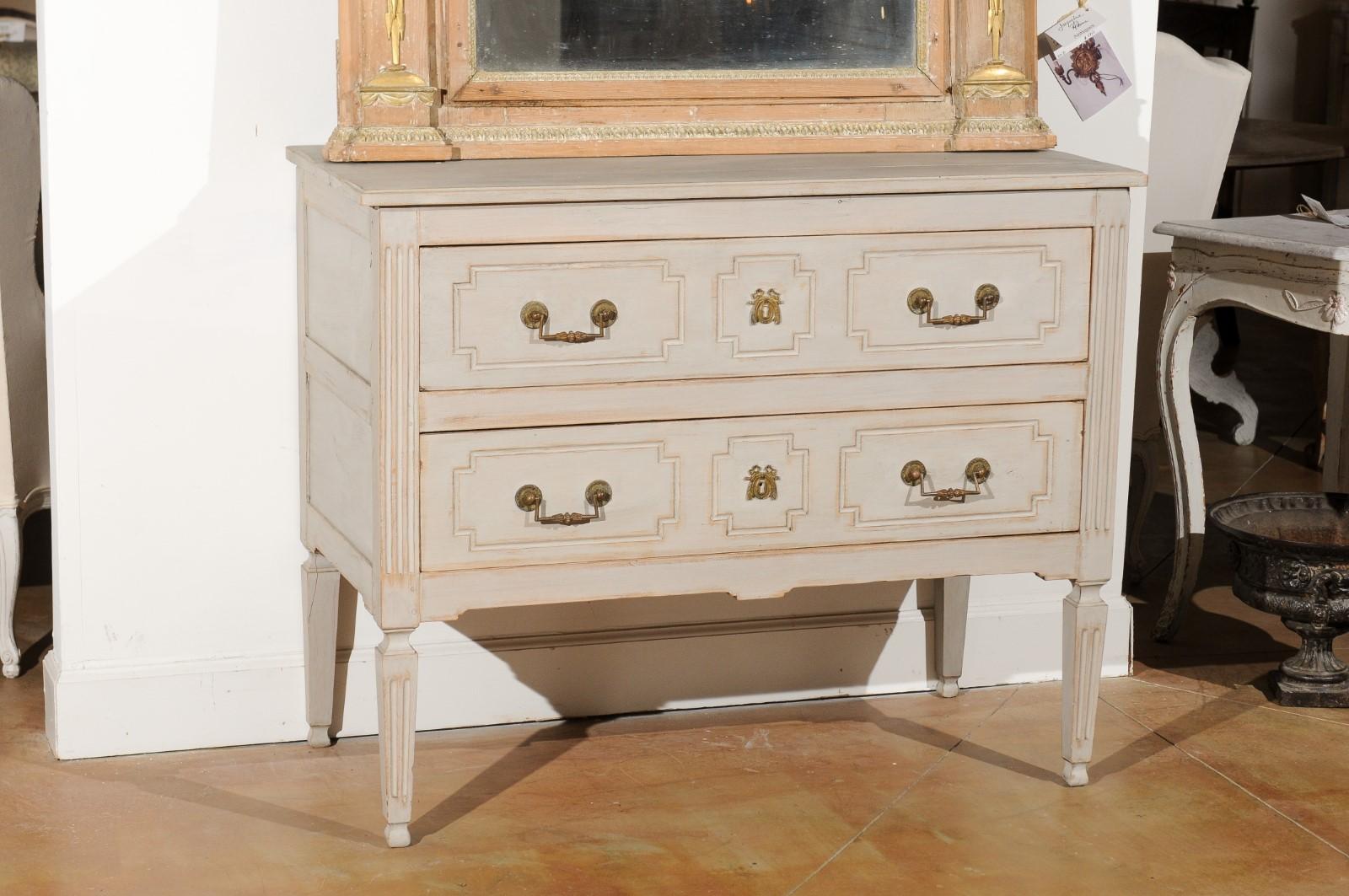French Louis XVI 18th Century Painted Two-Drawer Commode with Fluted Accents For Sale 6
