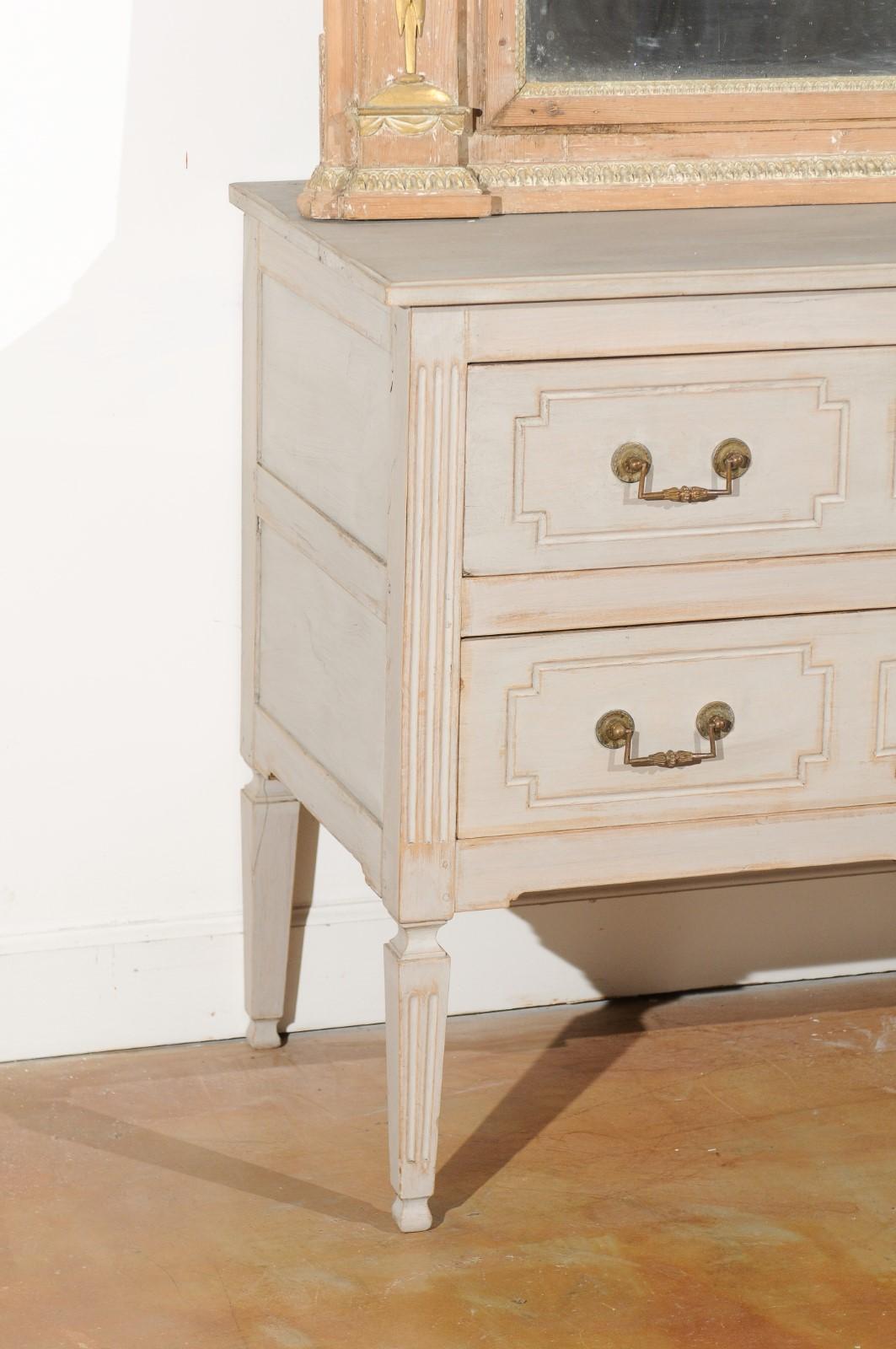 French Louis XVI 18th Century Painted Two-Drawer Commode with Fluted Accents For Sale 7