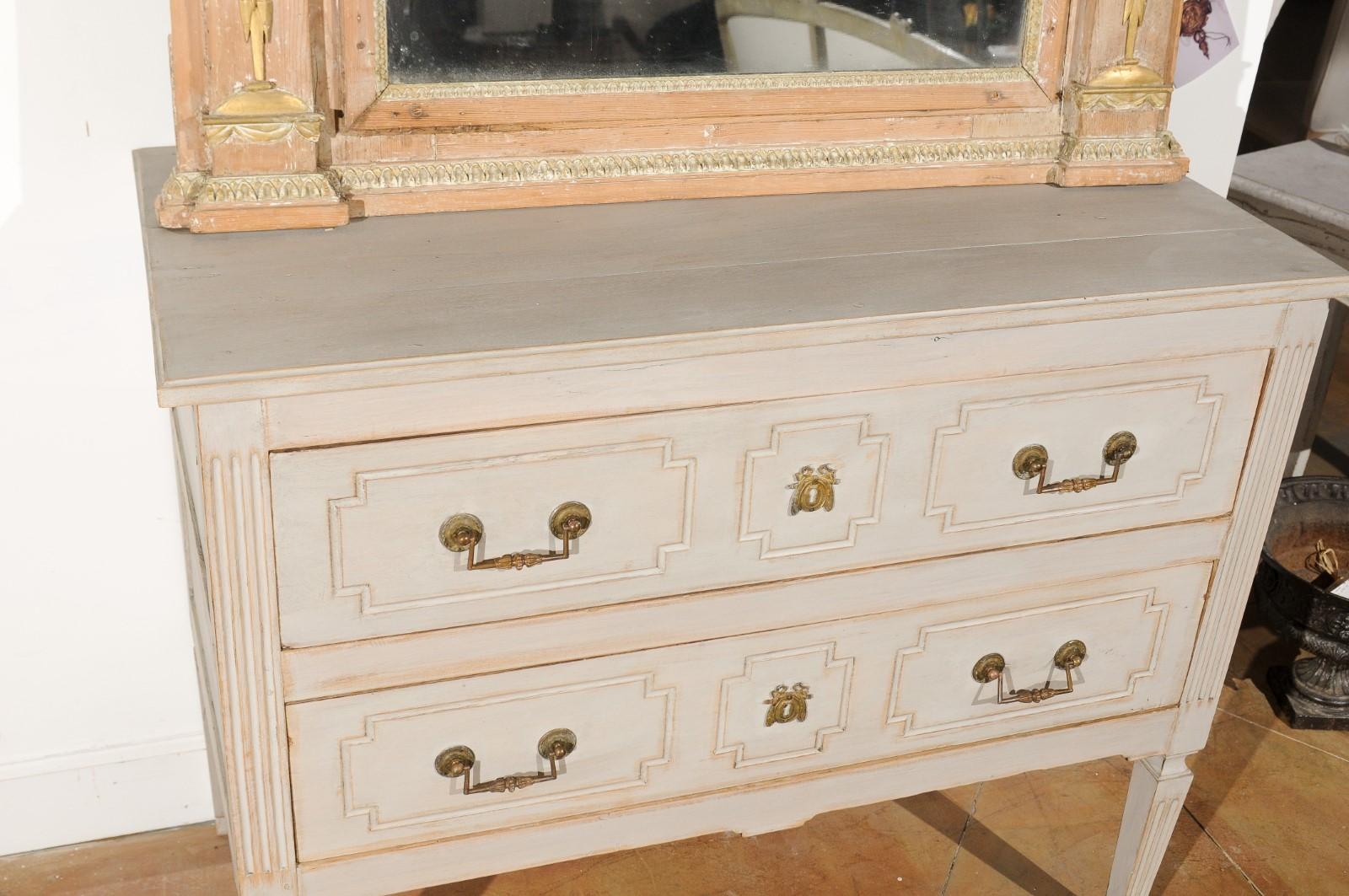 French Louis XVI 18th Century Painted Two-Drawer Commode with Fluted Accents In Good Condition For Sale In Atlanta, GA