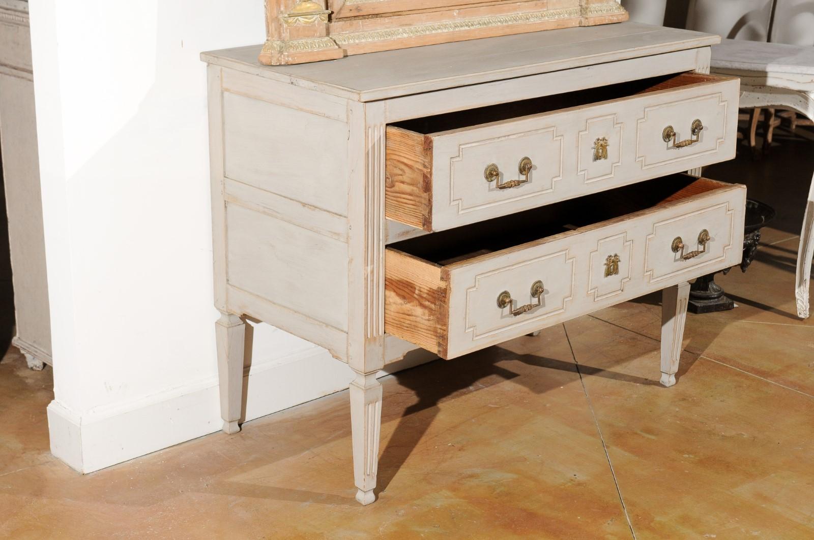 Wood French Louis XVI 18th Century Painted Two-Drawer Commode with Fluted Accents
